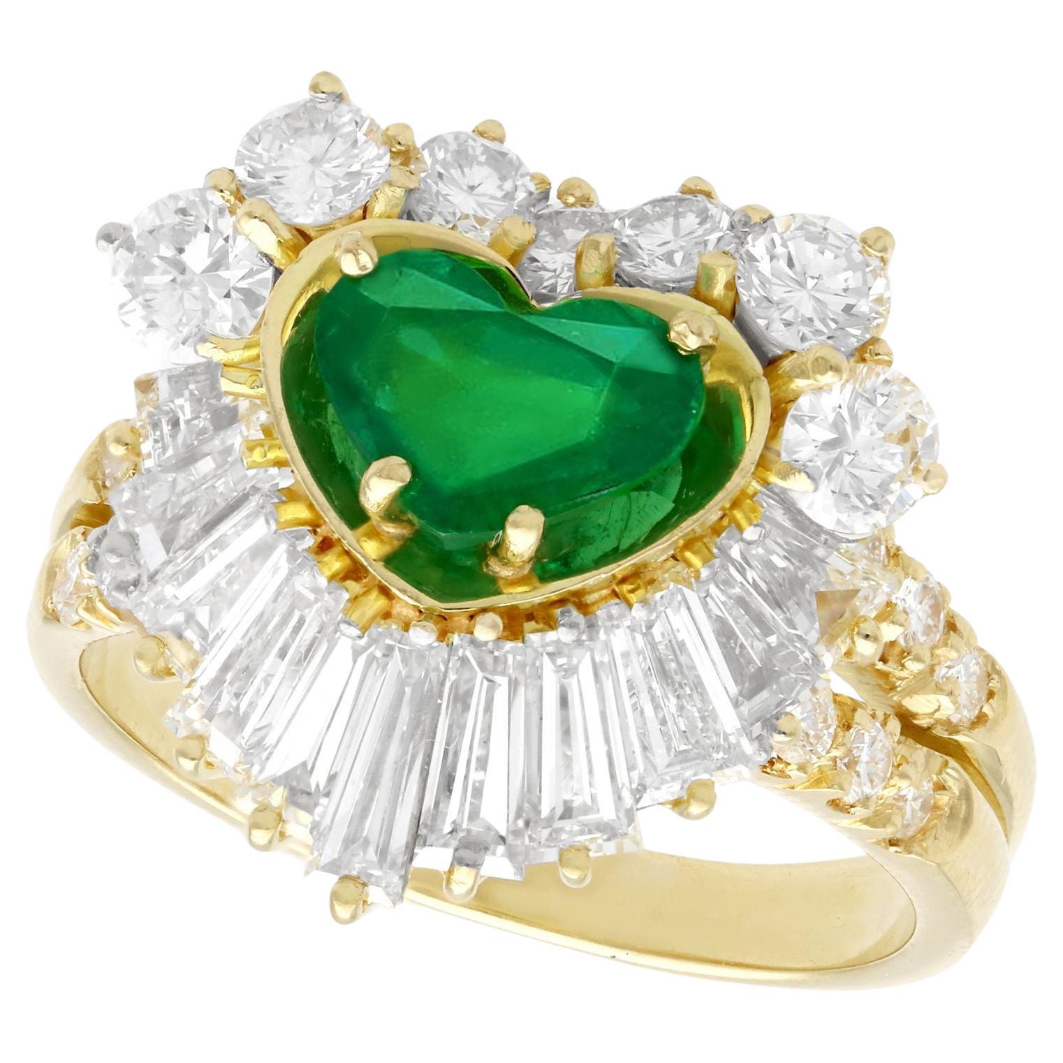 1.63 Carat Emerald and 2.31 Carat Diamond Yellow Gold Ring For Sale