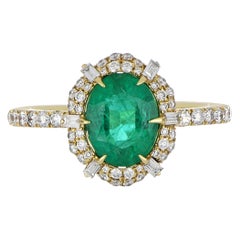 1.63 Carat Emerald Ring with Diamonds in 18 Karat Yellow Gold