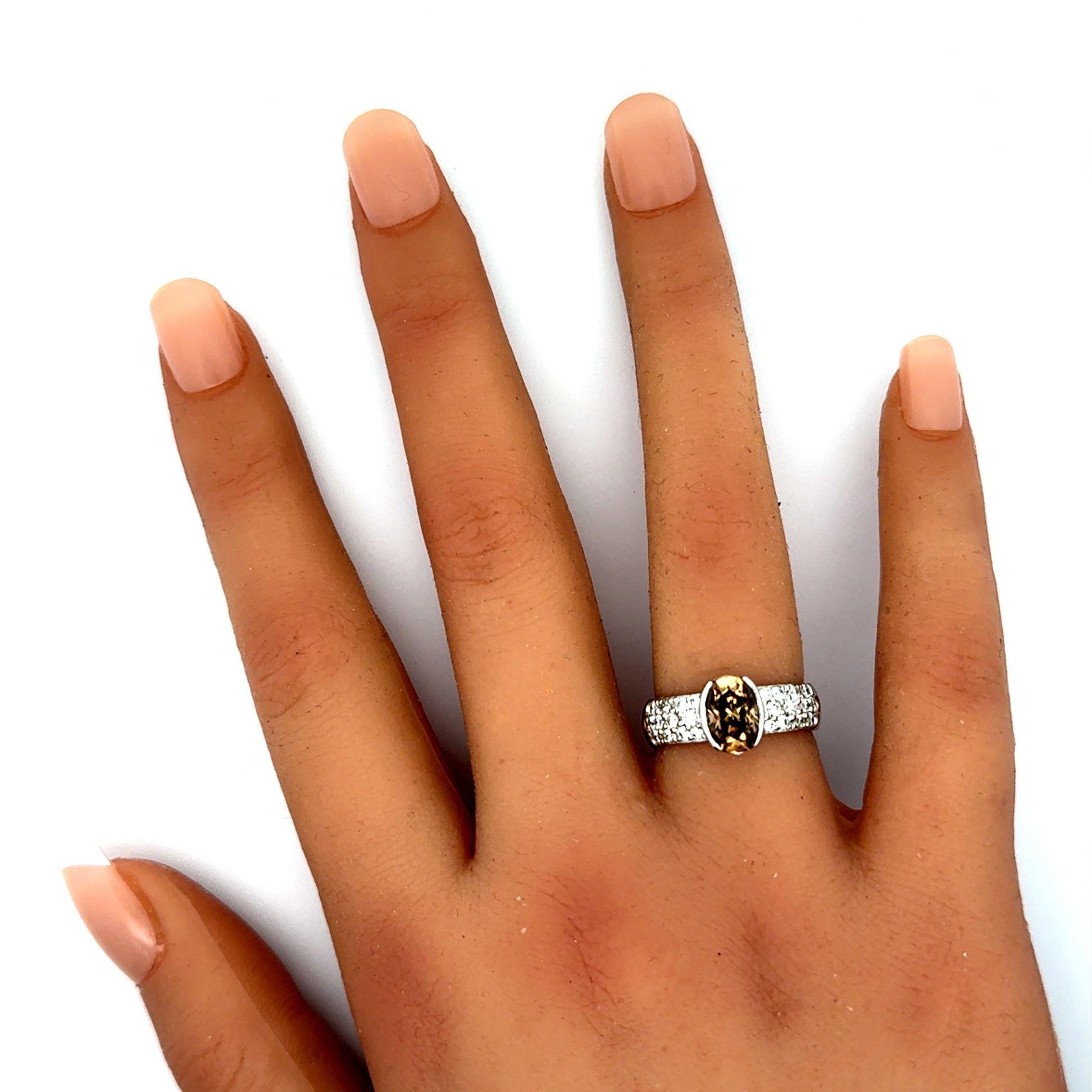 Oval Cut 1.63 Carat Fancy Cognac Oval Diamond Platinum Ring For Sale