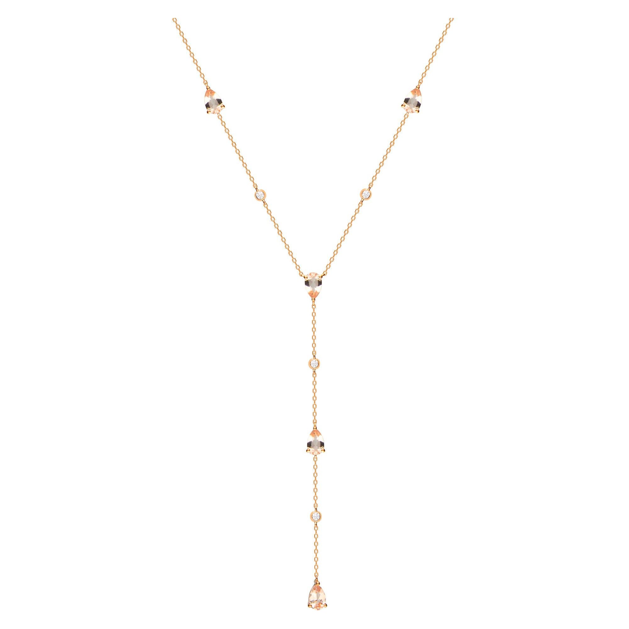 1.63 Carat Genuine Morganite and Diamond 14 Karat Rose Gold Necklace