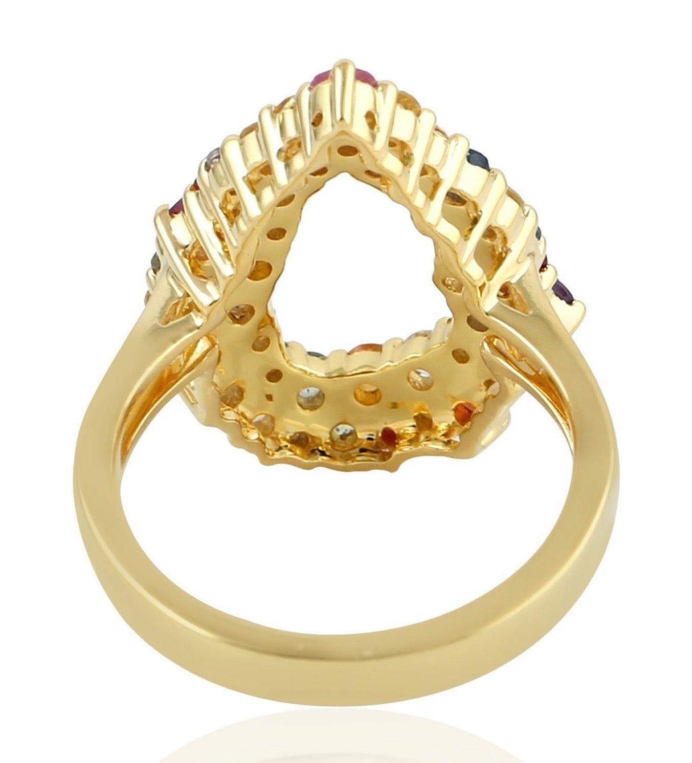 For Sale:  1.63 Carat Multi Sapphire Negative Space Pear 18 Karat Gold Ring 3
