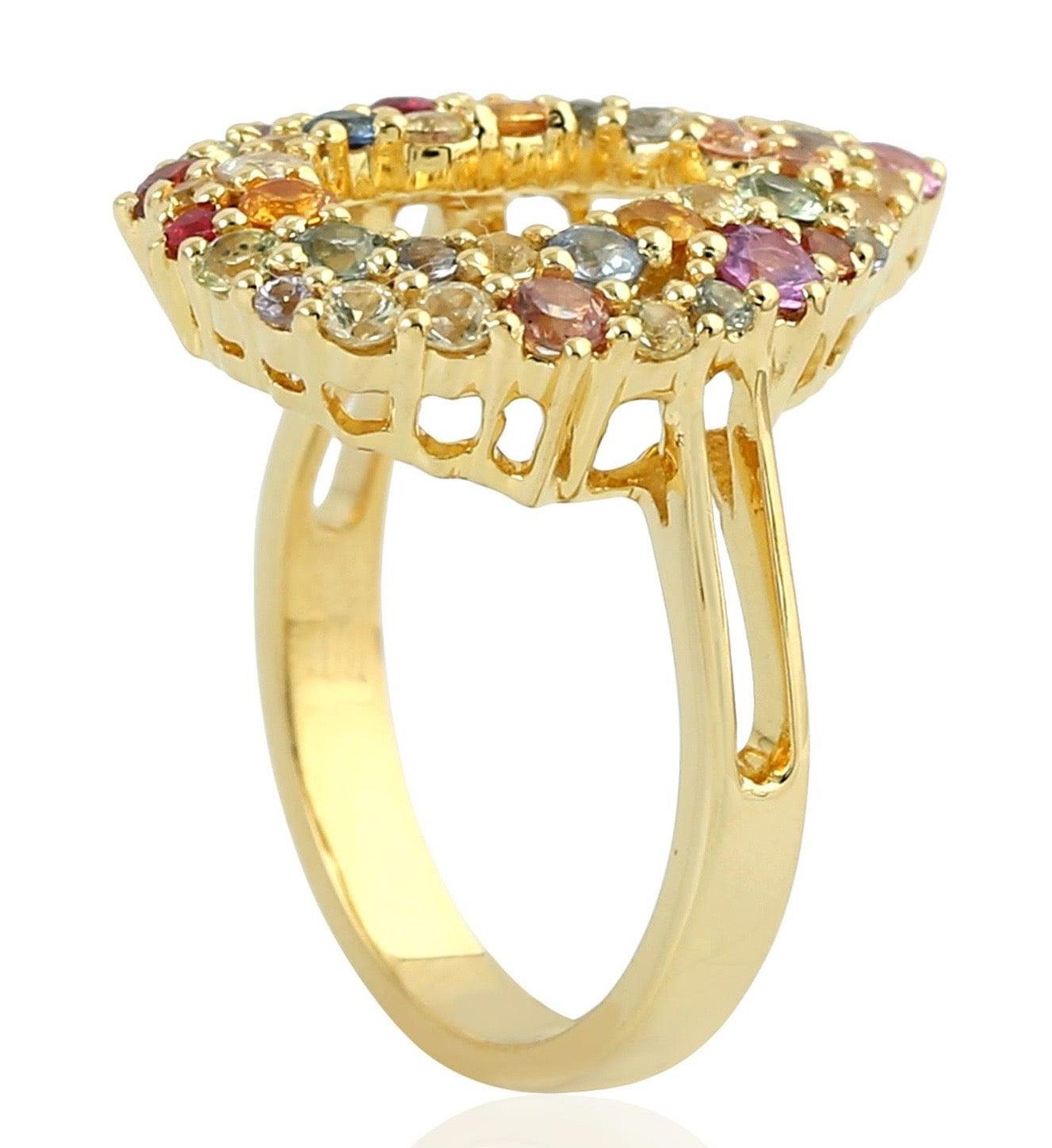 For Sale:  1.63 Carat Multi Sapphire Negative Space Pear 18 Karat Gold Ring 4