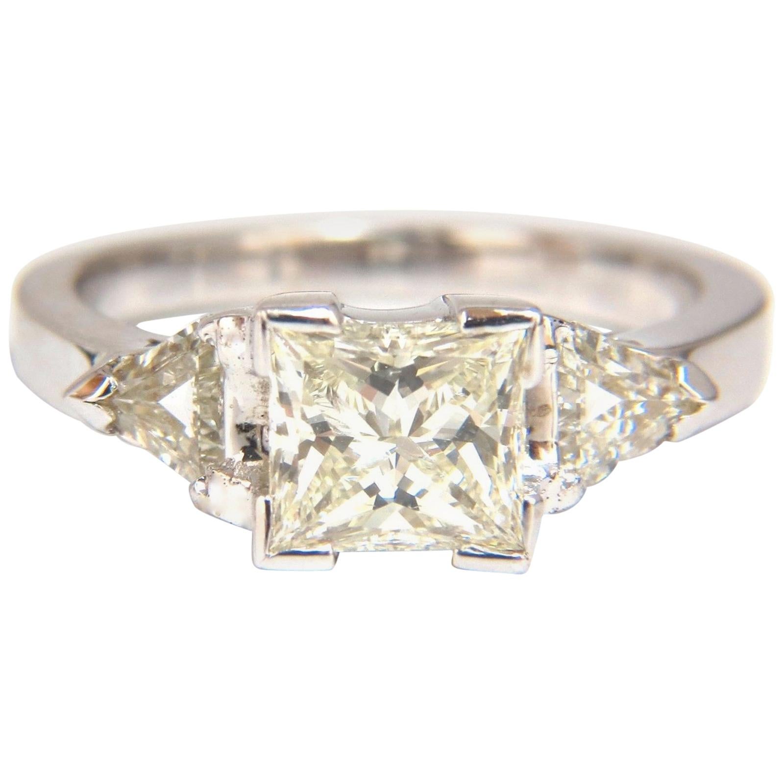 1.63 Carat Natural Princess Cut Diamond Ring 14 Karat Trilliants