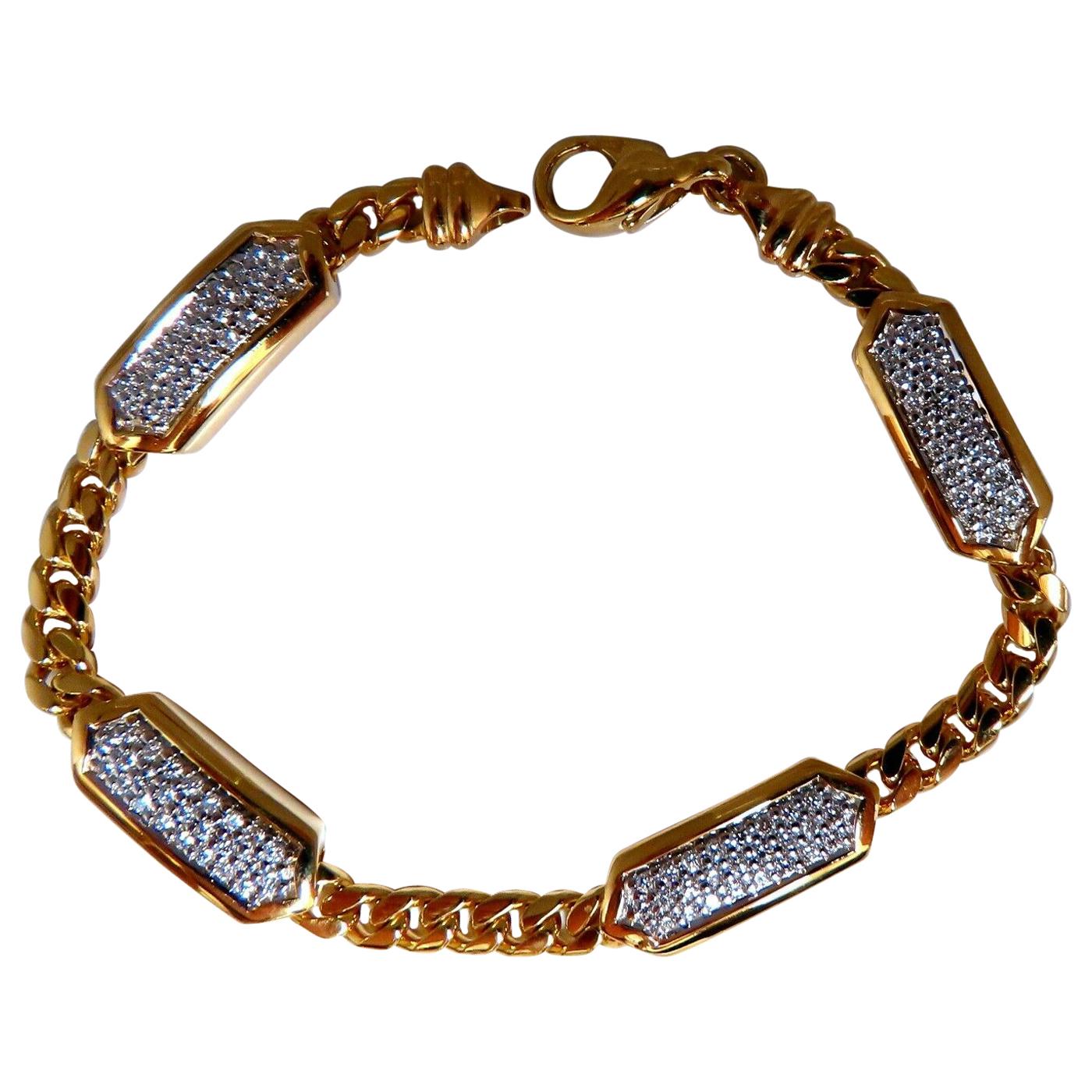 1.63 Carat Natural Round Diamonds Rectangular Vector Curb Link Bracelet 18 Karat For Sale