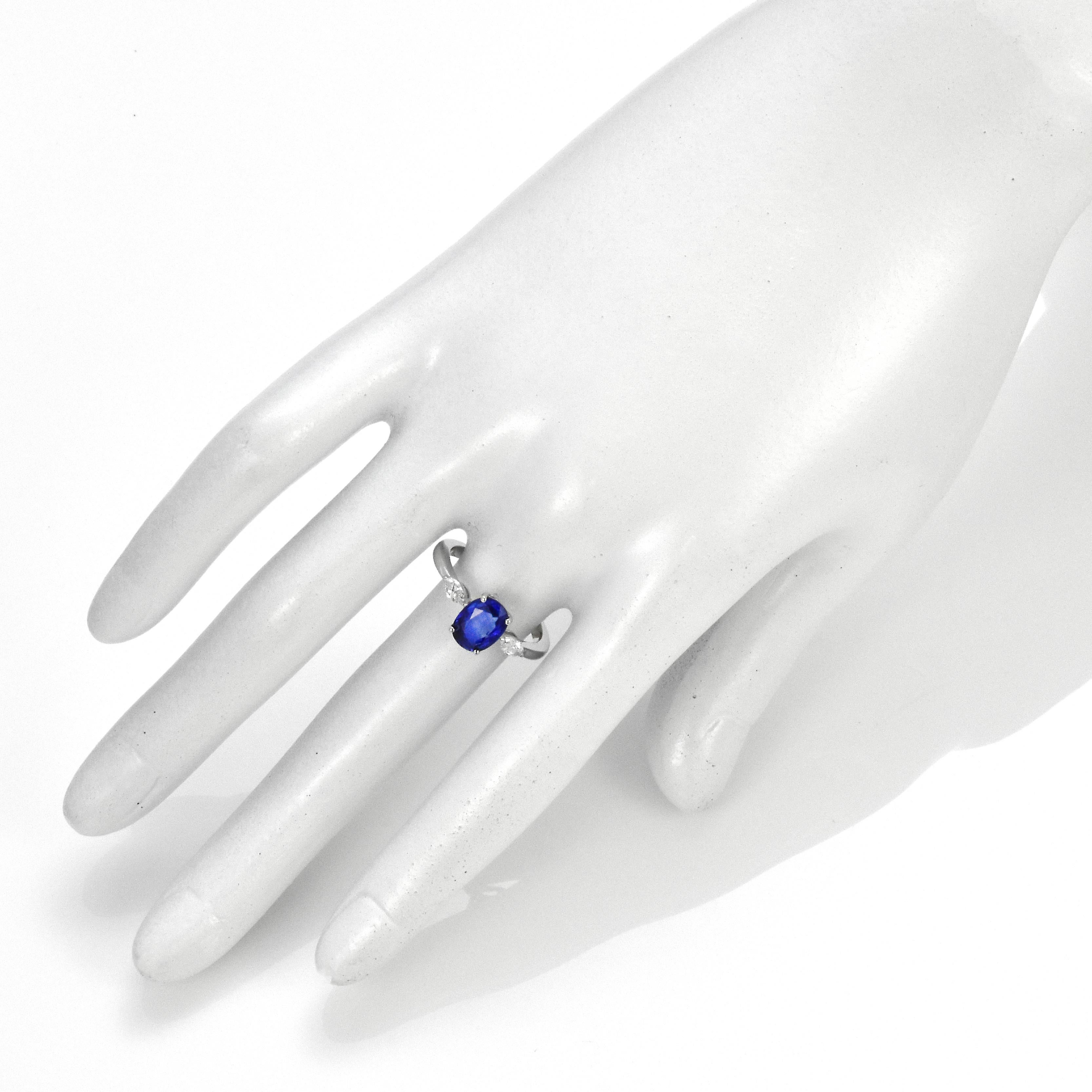 Oval Cut 1.63 Carat Natural Royal Blue Sapphire and Diamond Ring Made in 18K White Gold For Sale