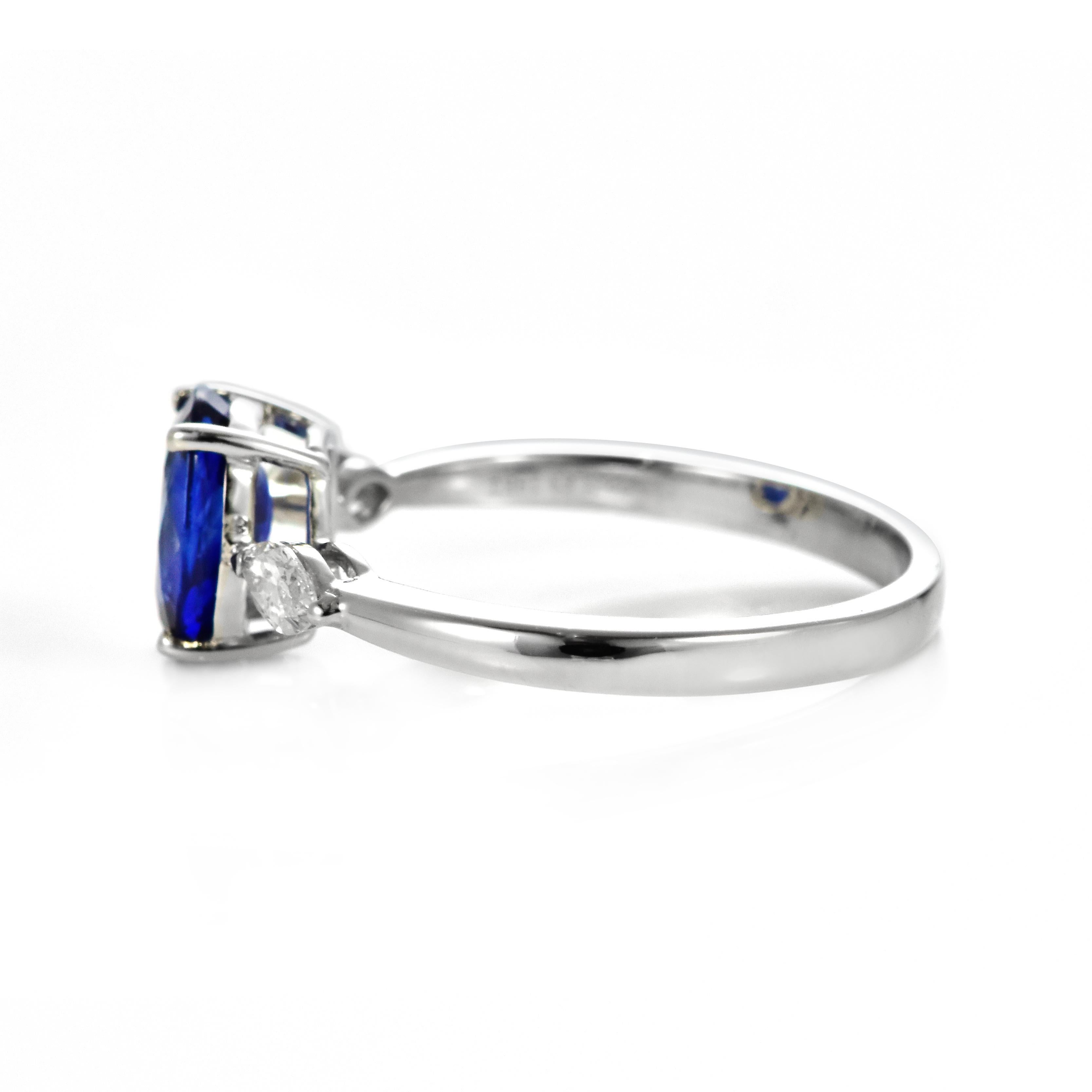 Women's 1.63 Carat Natural Royal Blue Sapphire and Diamond Ring Made in 18K White Gold For Sale