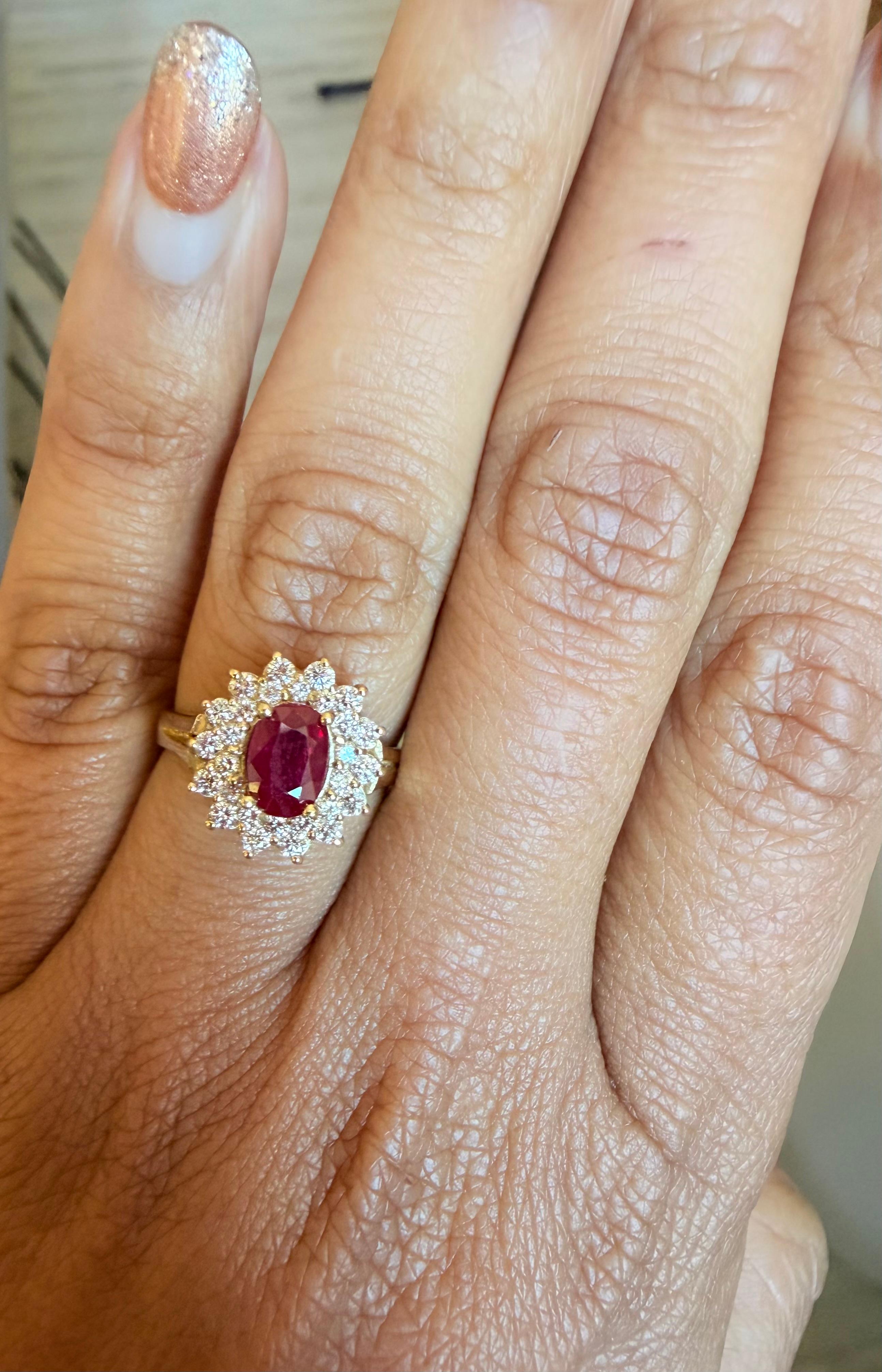 Women's 1.63 Carat Natural Ruby Diamond 14 Karat Yellow Gold Engagement Ring For Sale