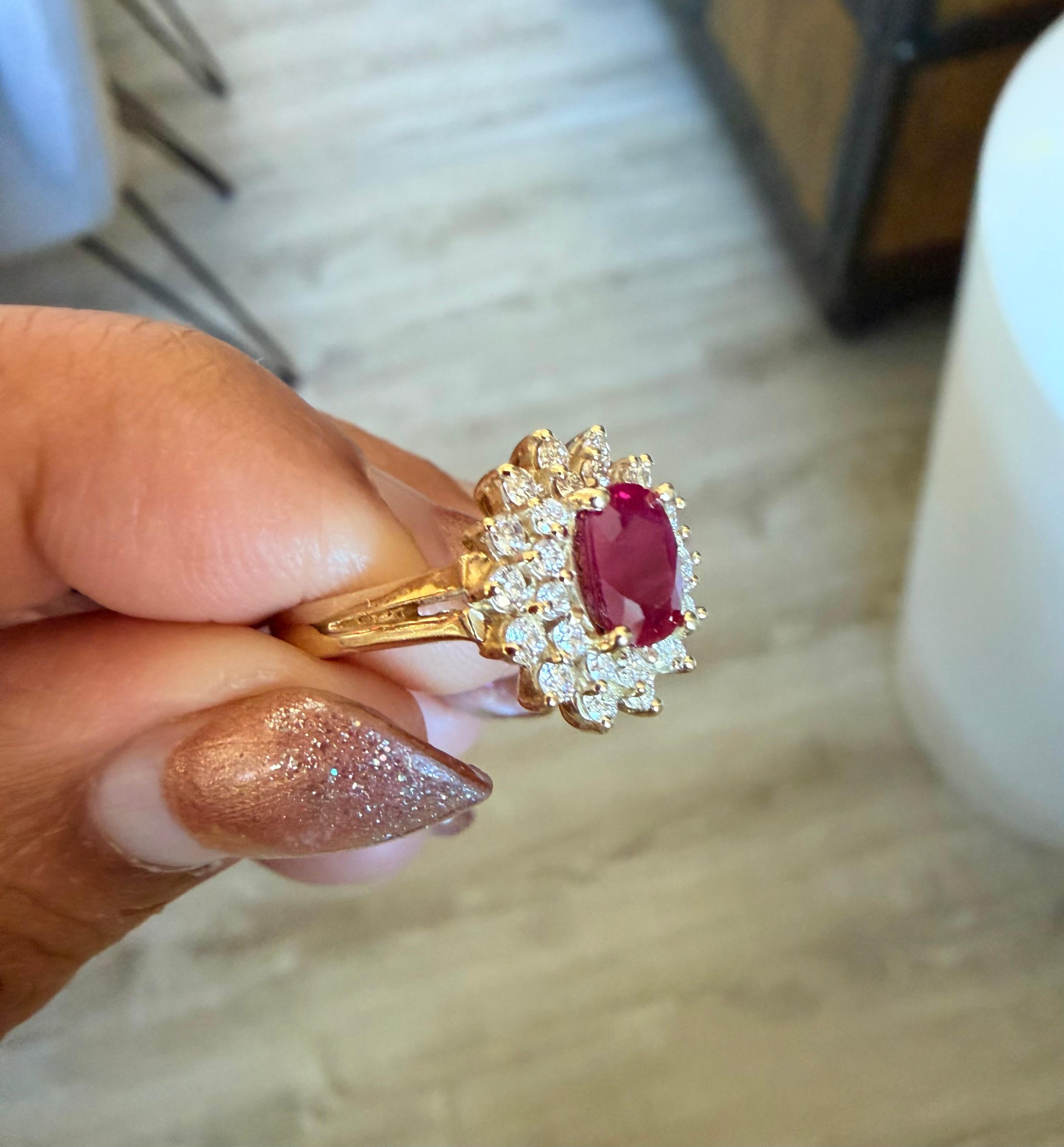 1.63 Carat Natural Ruby Diamond 14 Karat Yellow Gold Engagement Ring For Sale 1