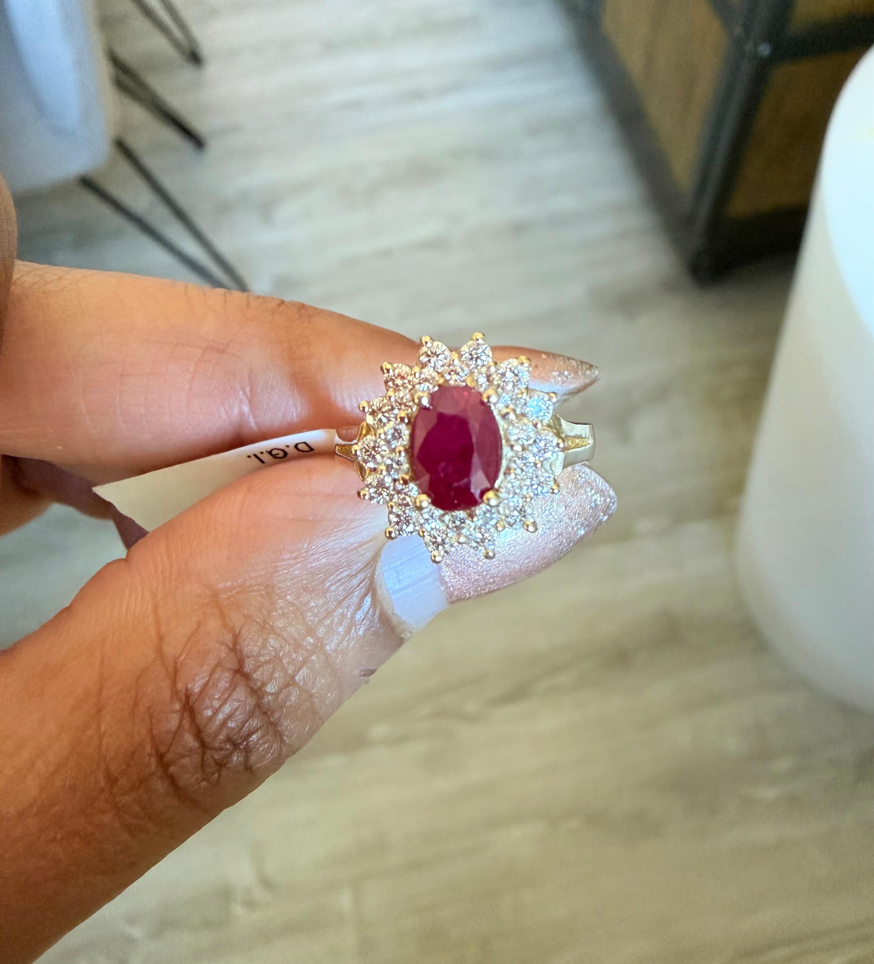 1.63 Carat Natural Ruby Diamond 14 Karat Yellow Gold Engagement Ring For Sale 2