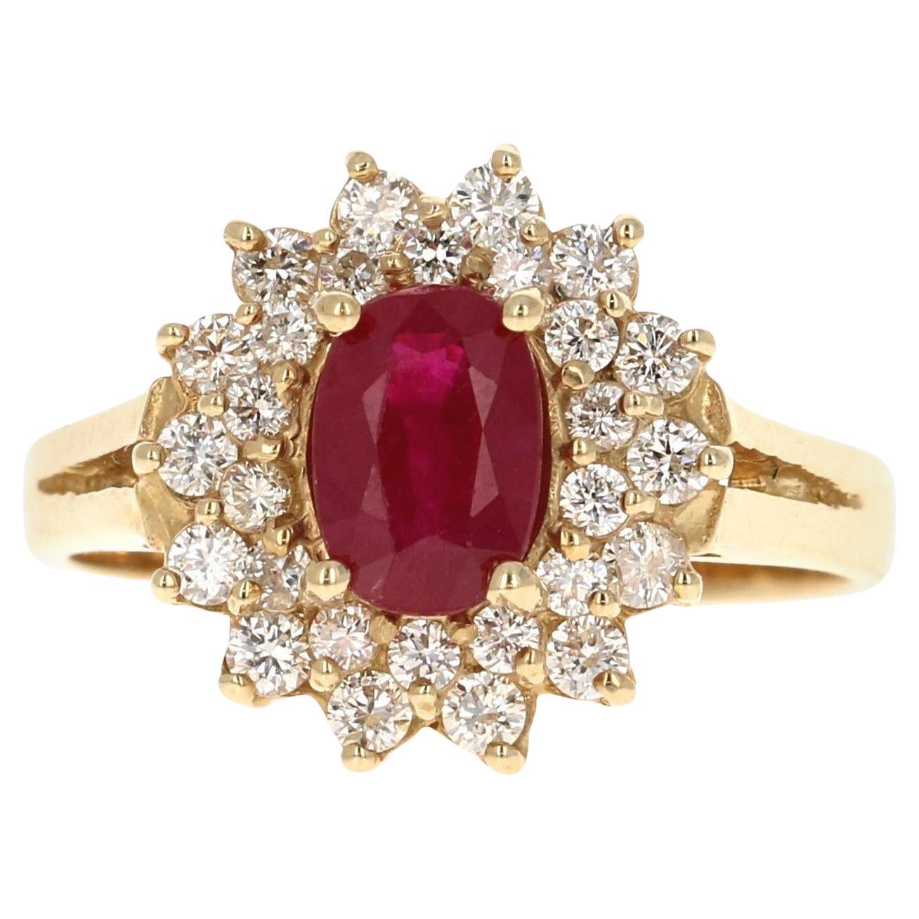 1.63 Carat Natural Ruby Diamond 14 Karat Yellow Gold Engagement Ring