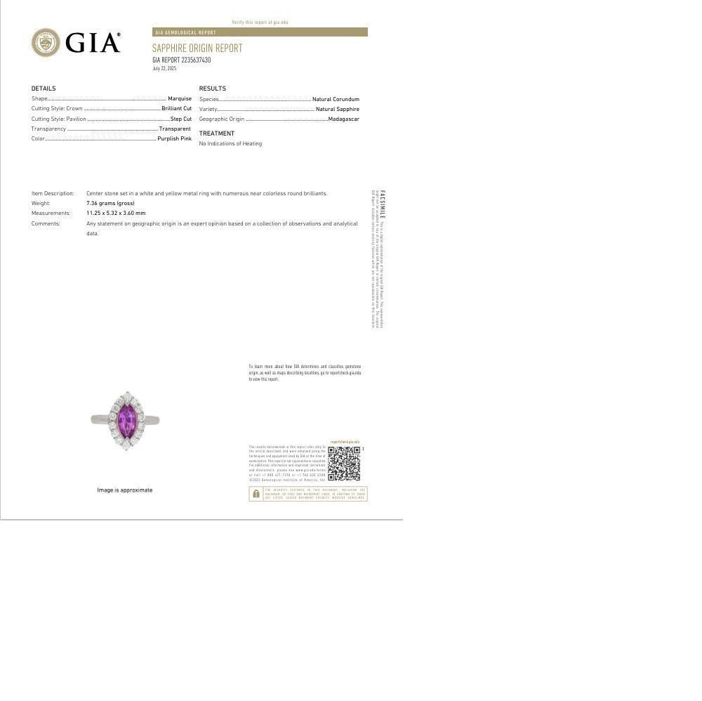 Anillo de platino con diamante zafiro rosa sin calor de 1.63 quilates, certificado GIA en venta 1