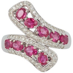 1.63 Carat Oval Ruby Diamond Fashion Twist Statement Ring 14 Karat White Gold