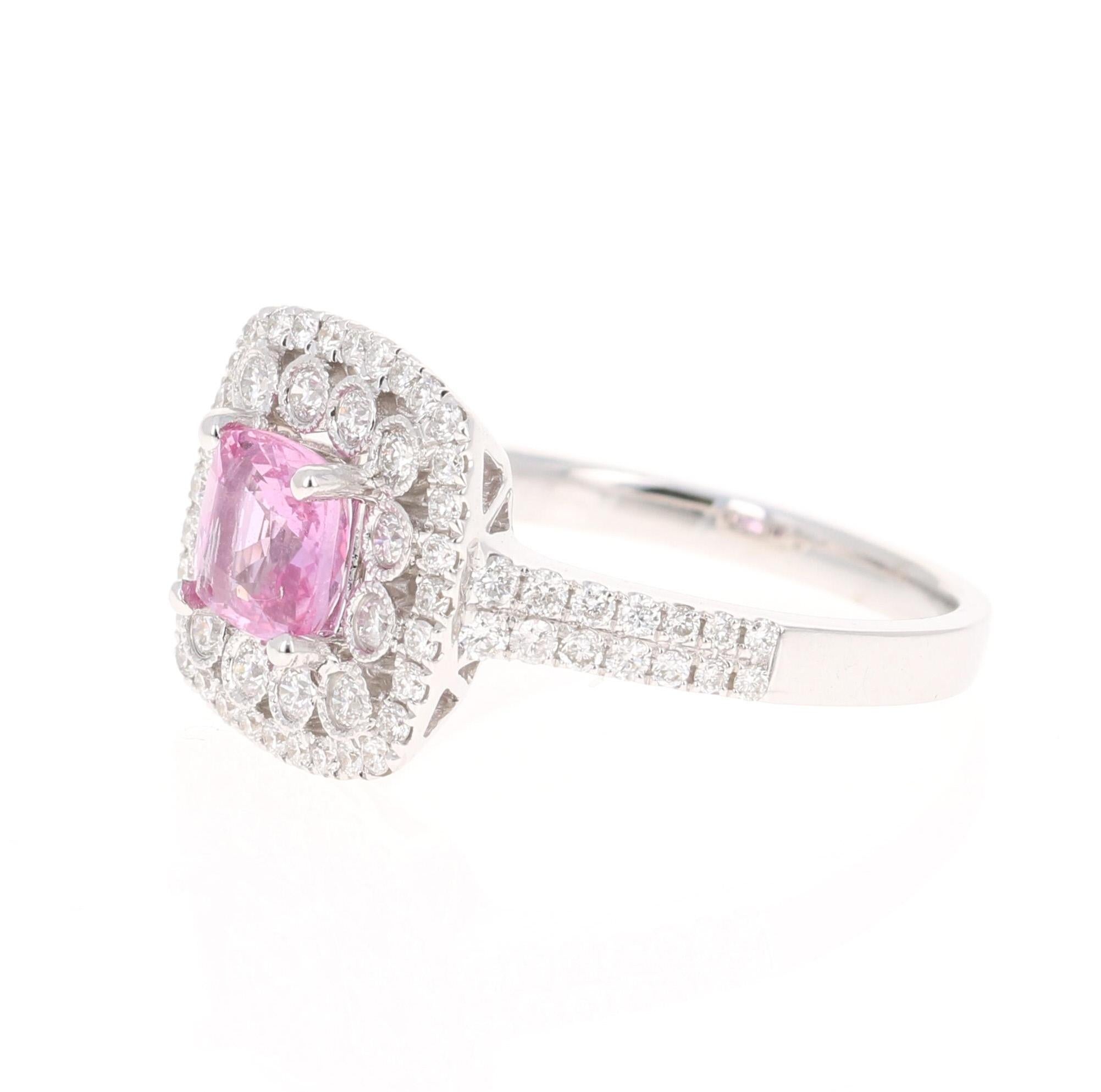 Modern 1.63 Carat Pink Sapphire Diamond 18 Karat White Gold Ring