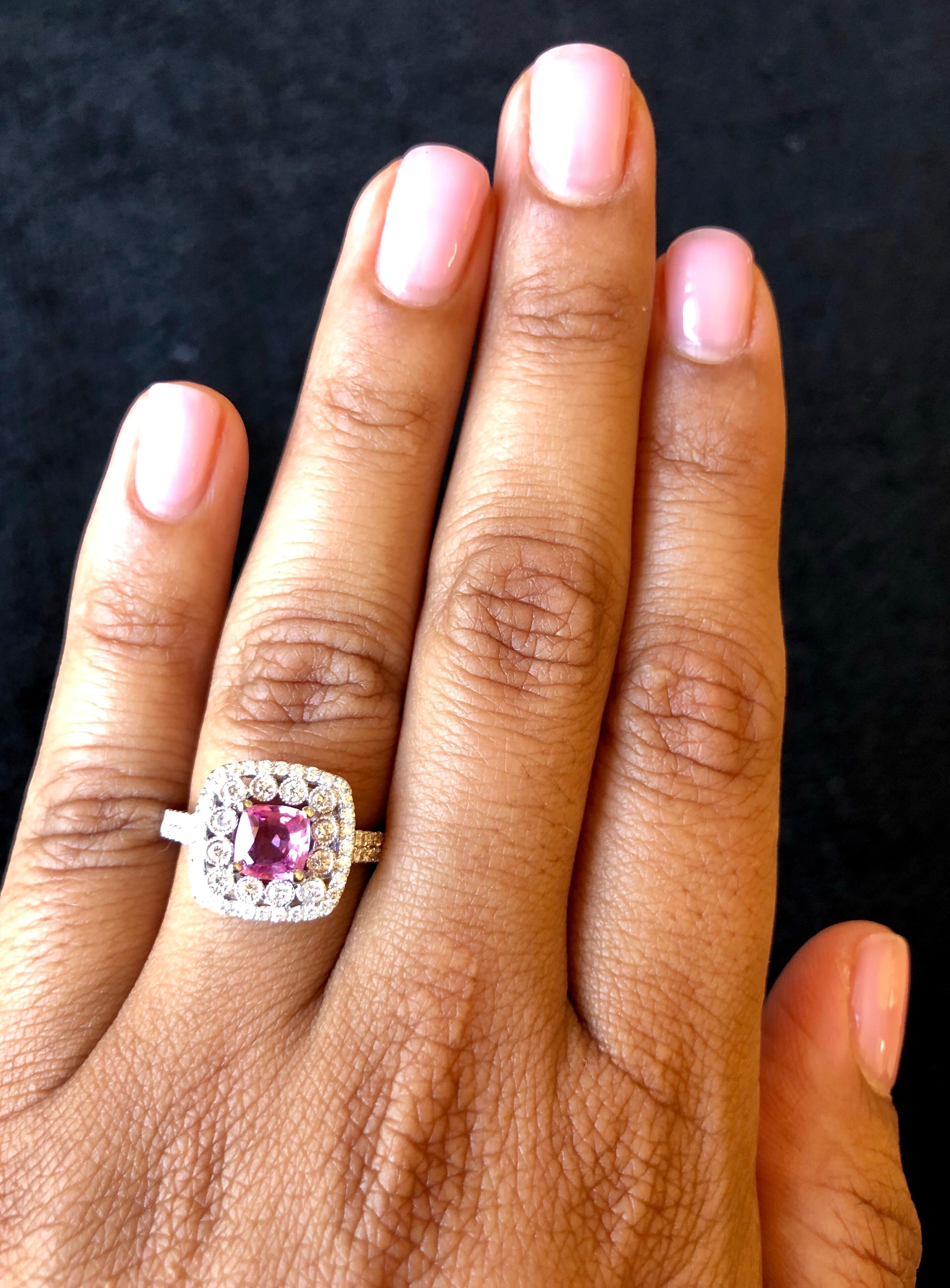 1.63 Carat Pink Sapphire Diamond 18 Karat White Gold Ring In New Condition In Los Angeles, CA