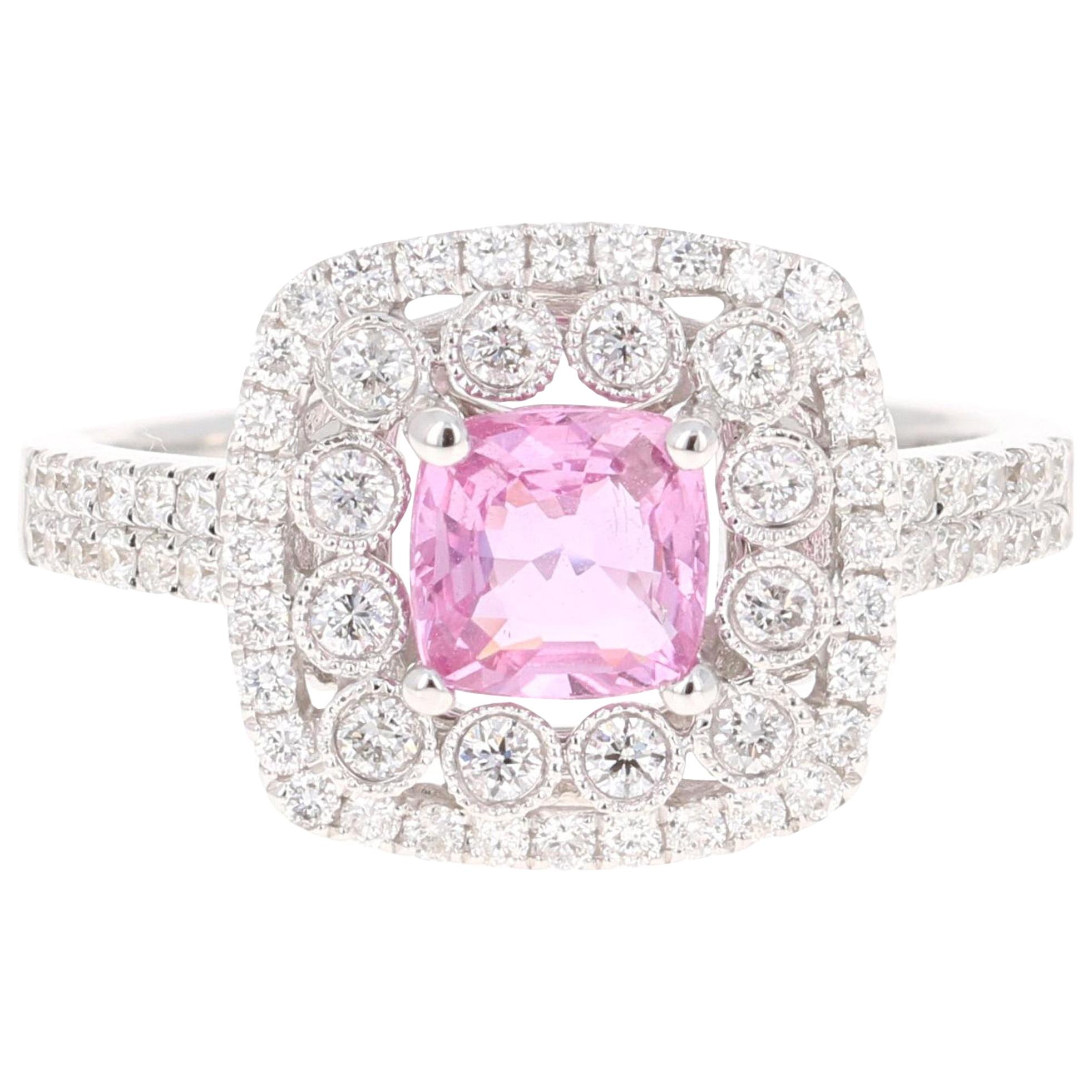 1.63 Carat Pink Sapphire Diamond 18 Karat White Gold Ring