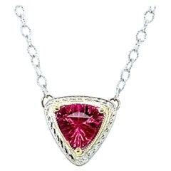 1.63 Carat Pink Tourmaline Trilliant White and Yellow Gold Bezel Chain Necklace
