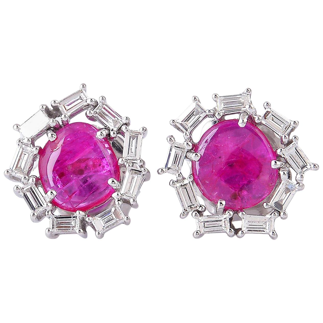 1.63 Carat Ruby Baguette Diamond 18 Karat Stud Earrings For Sale