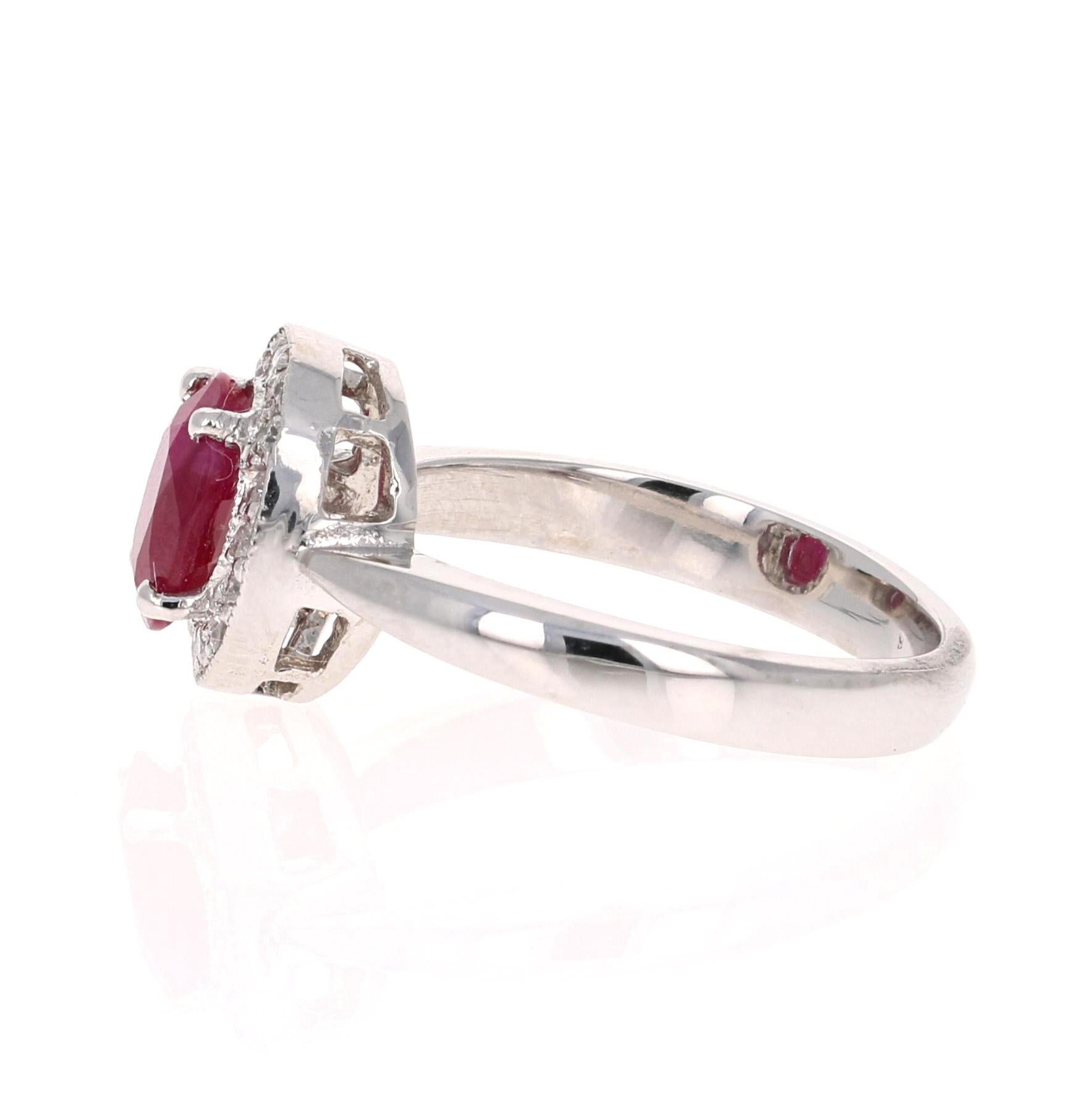 Contemporary 1.63 Carat Ruby Diamond 14 Karat White Gold Ring For Sale