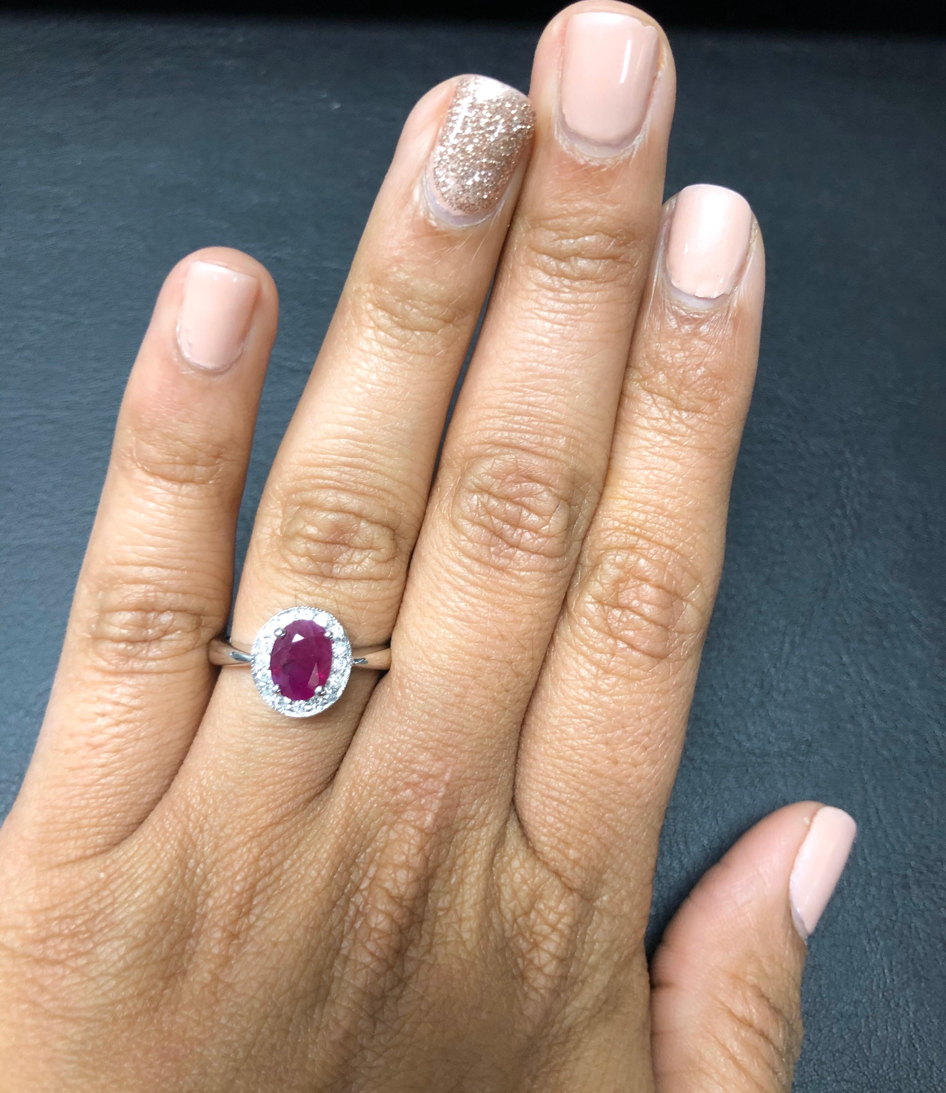 Women's Ruby Diamond 14 Karat White Gold Ring