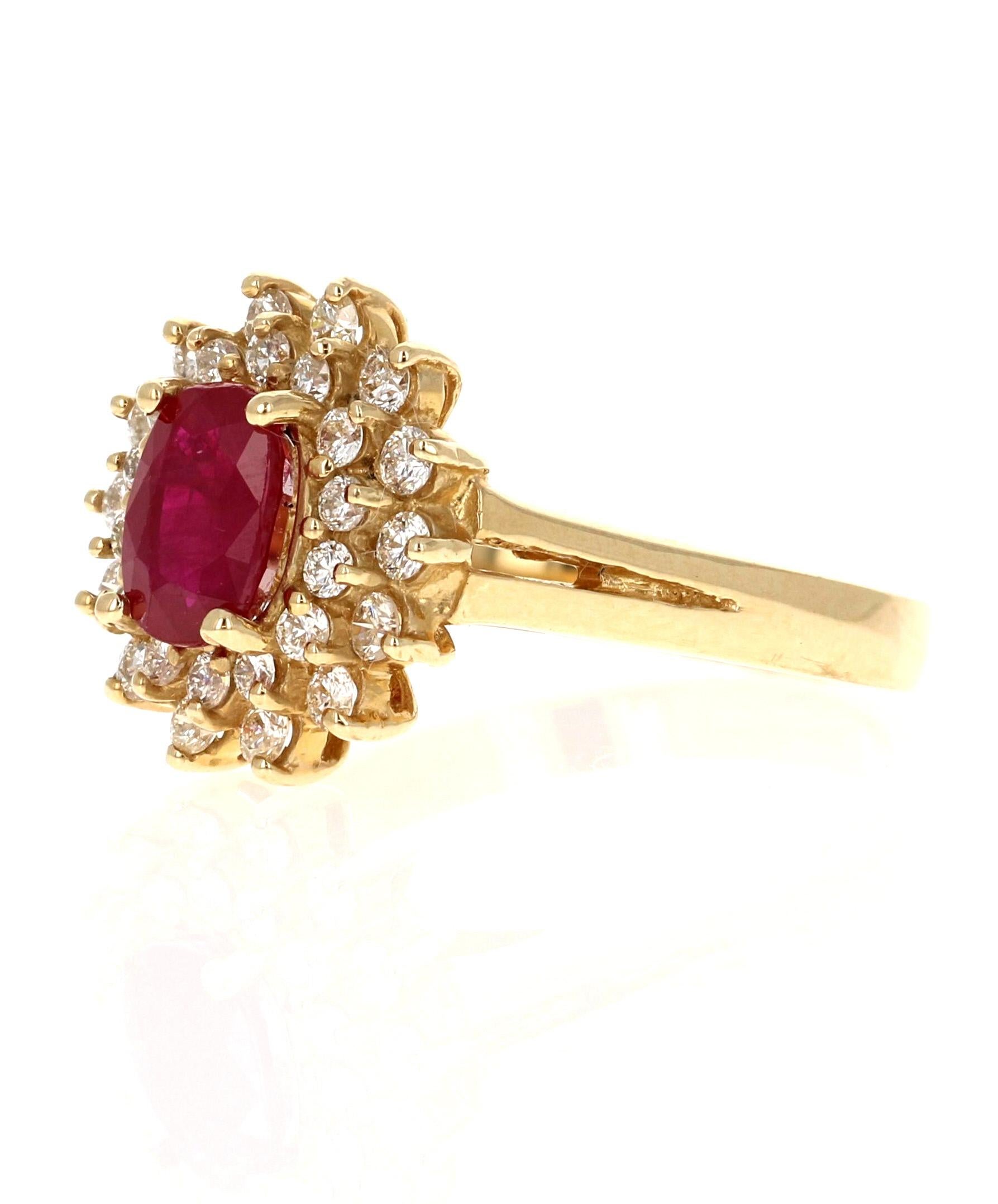 Contemporary 1.63 Carat Ruby Diamond 14 Karat Yellow Gold Engagement Ring For Sale