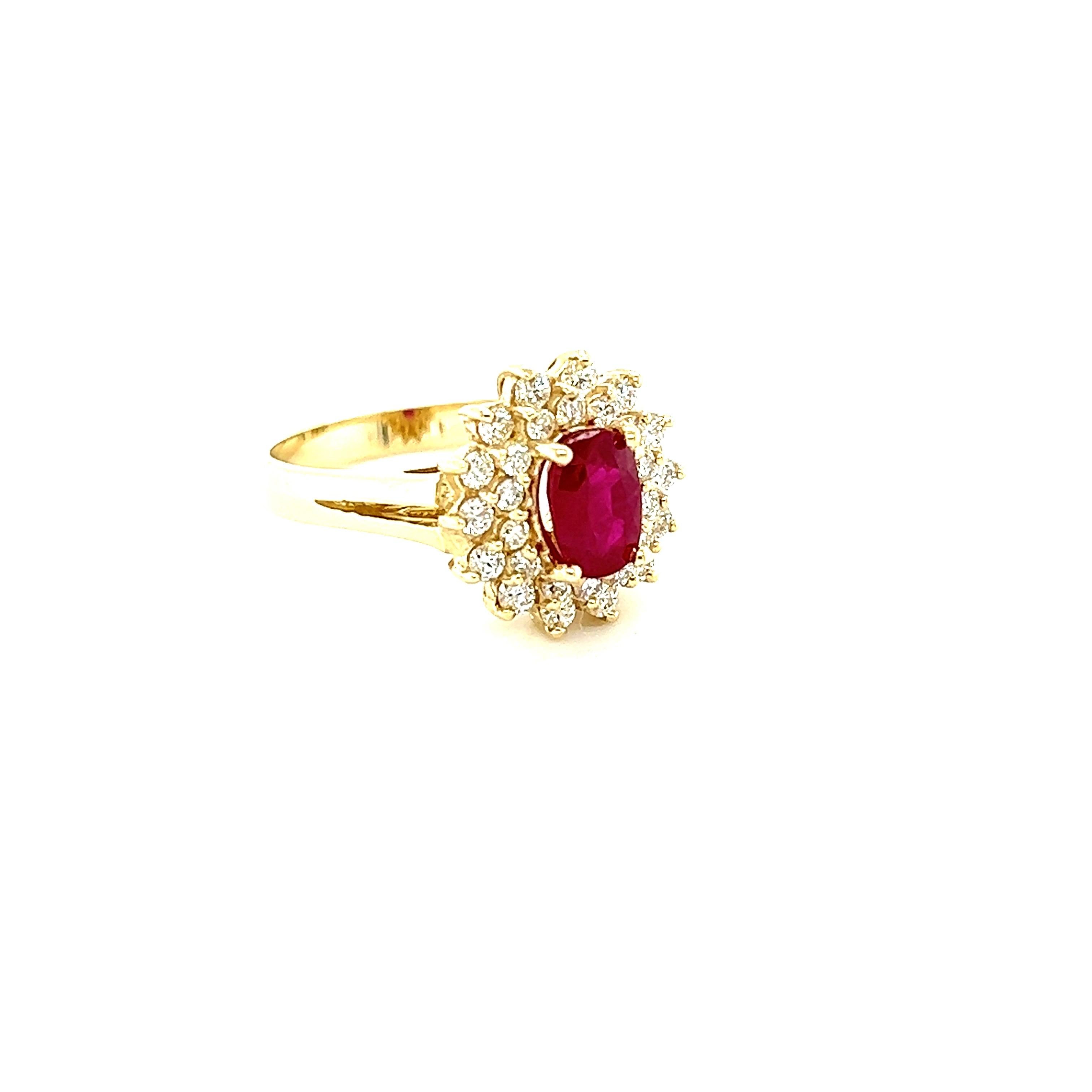 Contemporary 1.63 Carat Ruby Diamond 14 Karat Yellow Gold Ring For Sale