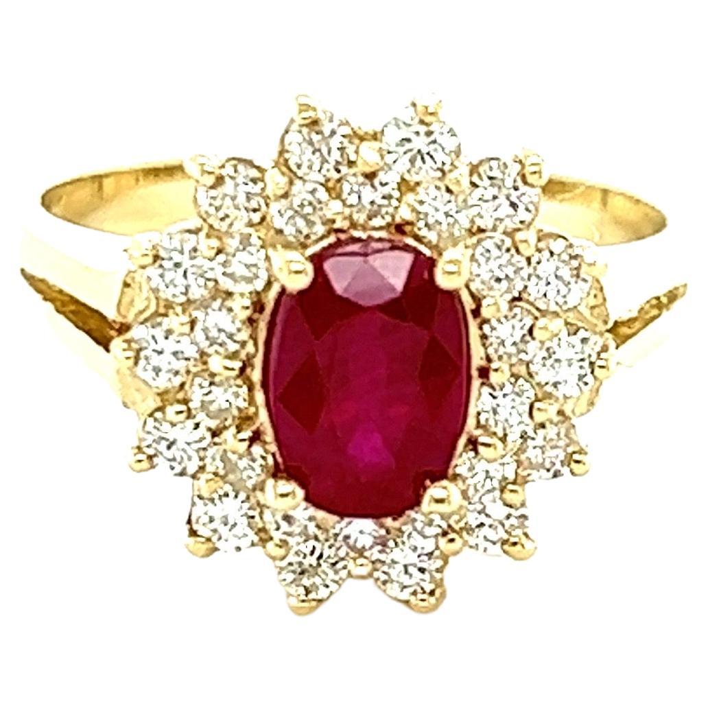 1.63 Carat Ruby Diamond 14 Karat Yellow Gold Ring For Sale
