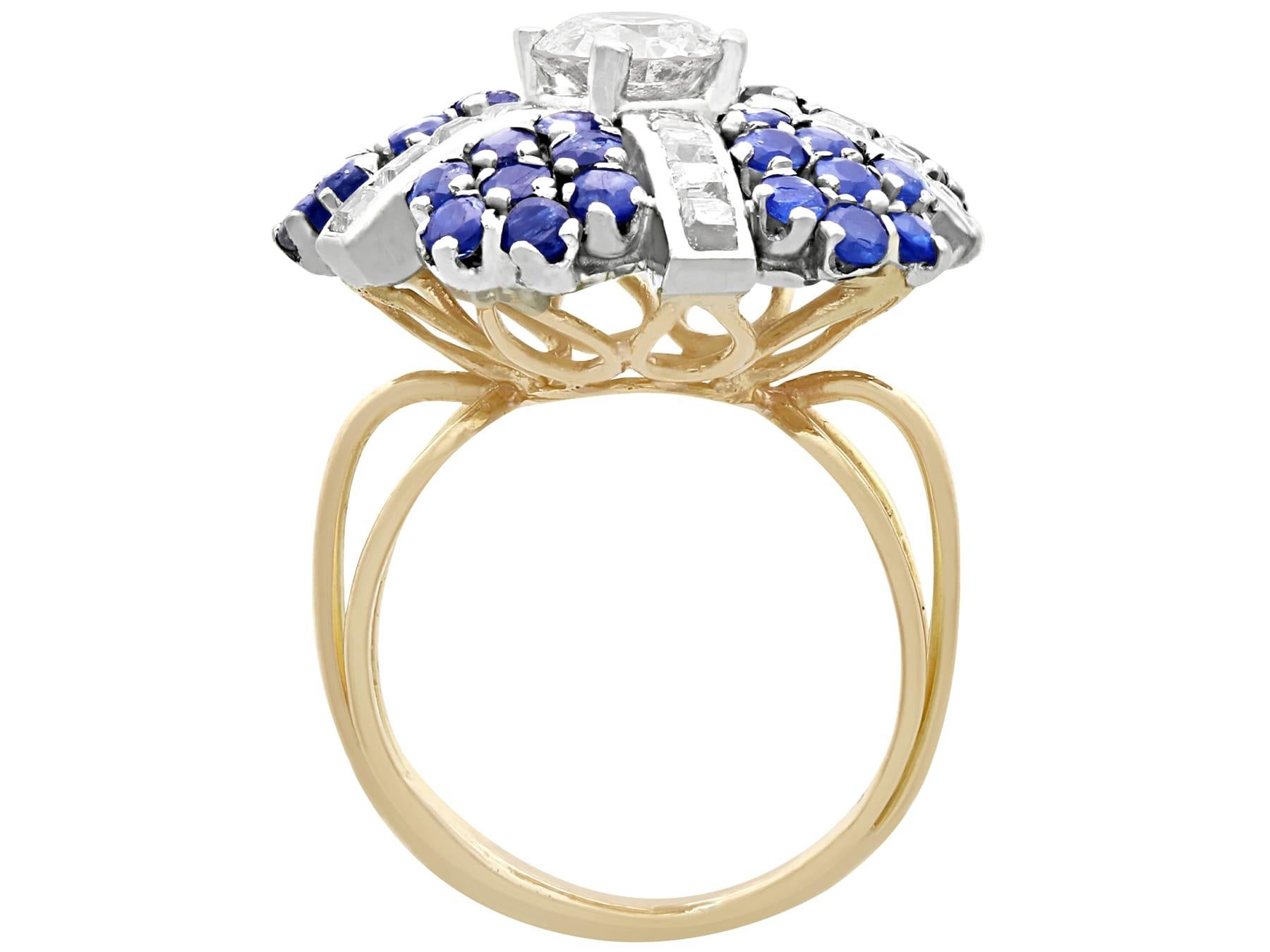 1.63 Carat Sapphire and 1.67 Carat Diamond Yellow Gold Cocktail Ring For Sale 1