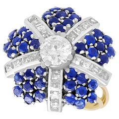 Bague cocktail en or jaune avec saphir de 1,63 carat et diamant de 1,67 carat