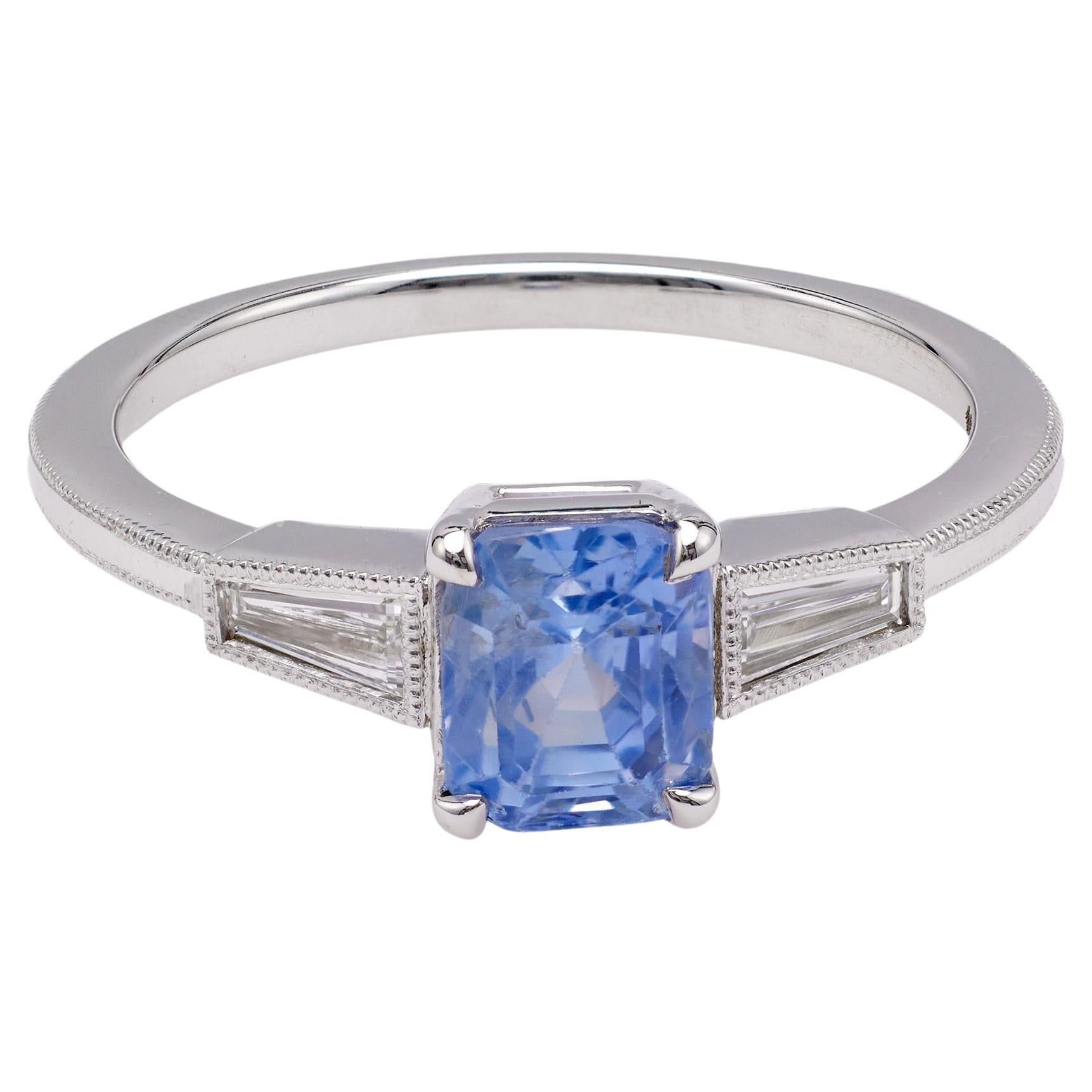 1.63 Carat Sapphire and Diamond 18k White Gold Ring For Sale