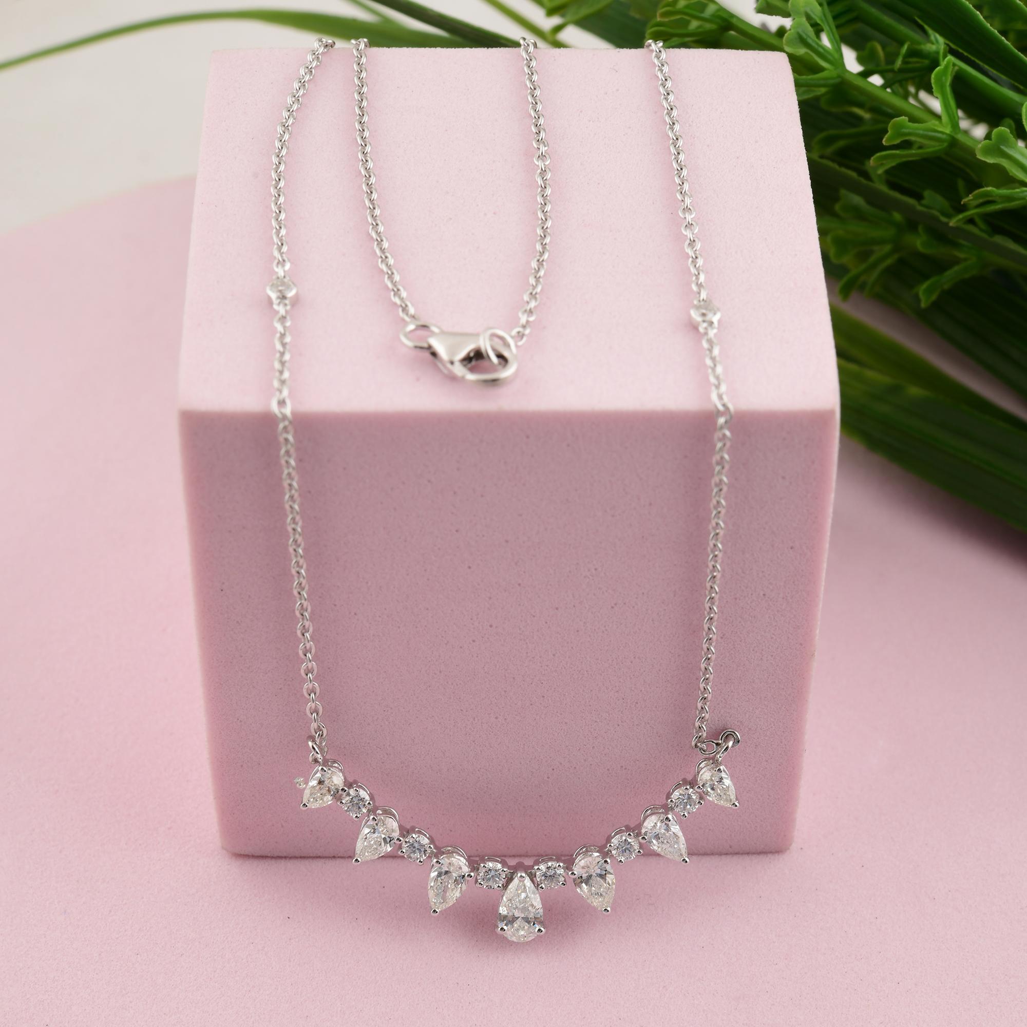 1.63 Karat SI Reinheit HI Farbe Birnenförmige runde Diamant-Halskette 18 Karat Weißgold (Moderne) im Angebot