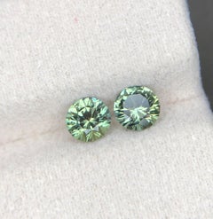 1.63 Carat Teal Green Natural Sapphire Round Cut Loose Gemstones Perfect Pair