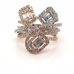 1.63 Carat Tri-Tone Wide Band Diamond Fashion Ring