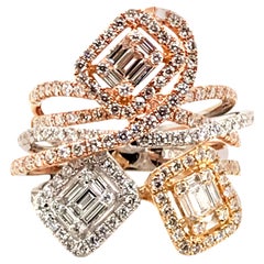 1.63 Carat Tri-Tone Wide Band Diamond Fashion Ring