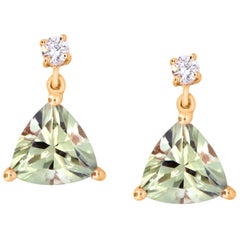 Trillion Cut Color Change Diaspore and Diamond Drop Earrings