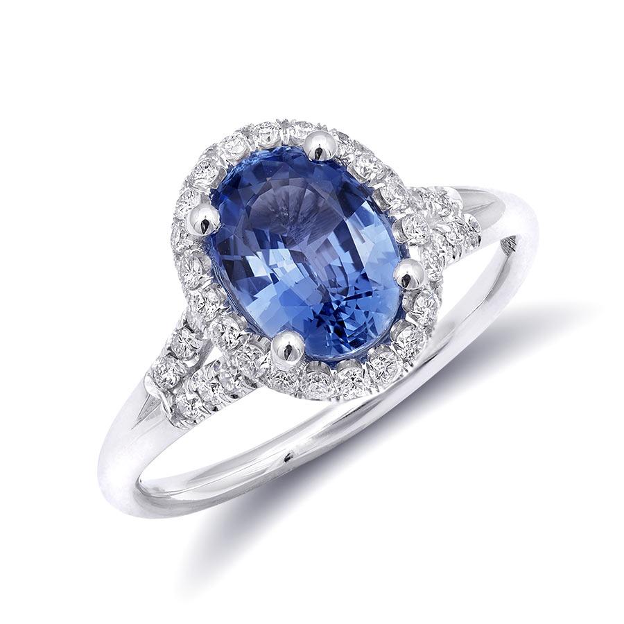 Natürlicher blauer Saphir Stein 1,63 Karat in 14K Weißgold Ring mit Diamanten gefasst im Zustand „Neu“ im Angebot in Los Angeles, CA