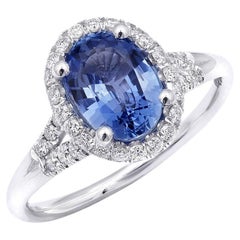 1,63 Karat natürlicher blauer Saphir Diamanten in 14 KWG Ring gefasst 