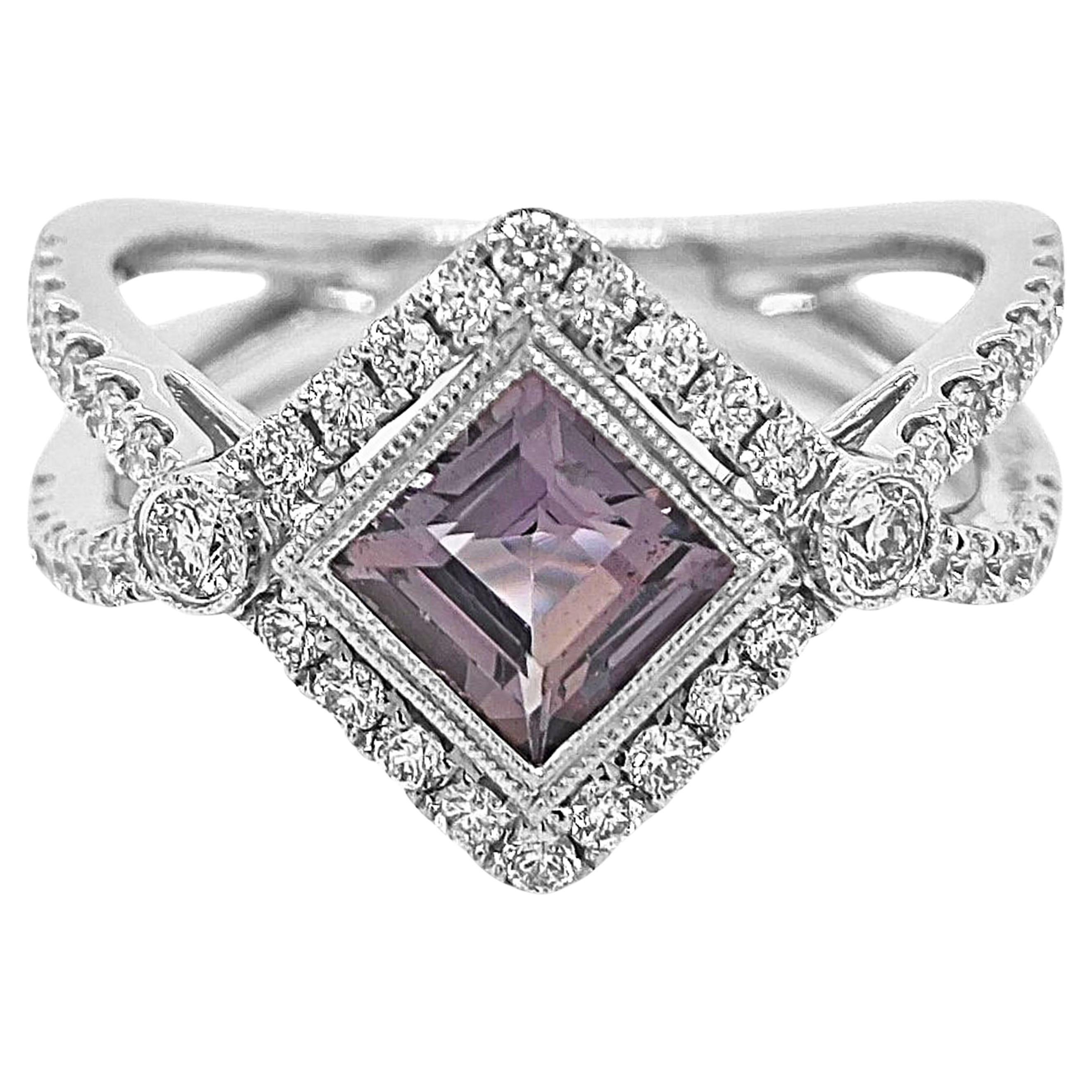1.63 Carats Sapphire and White Diamond White Gold Ring