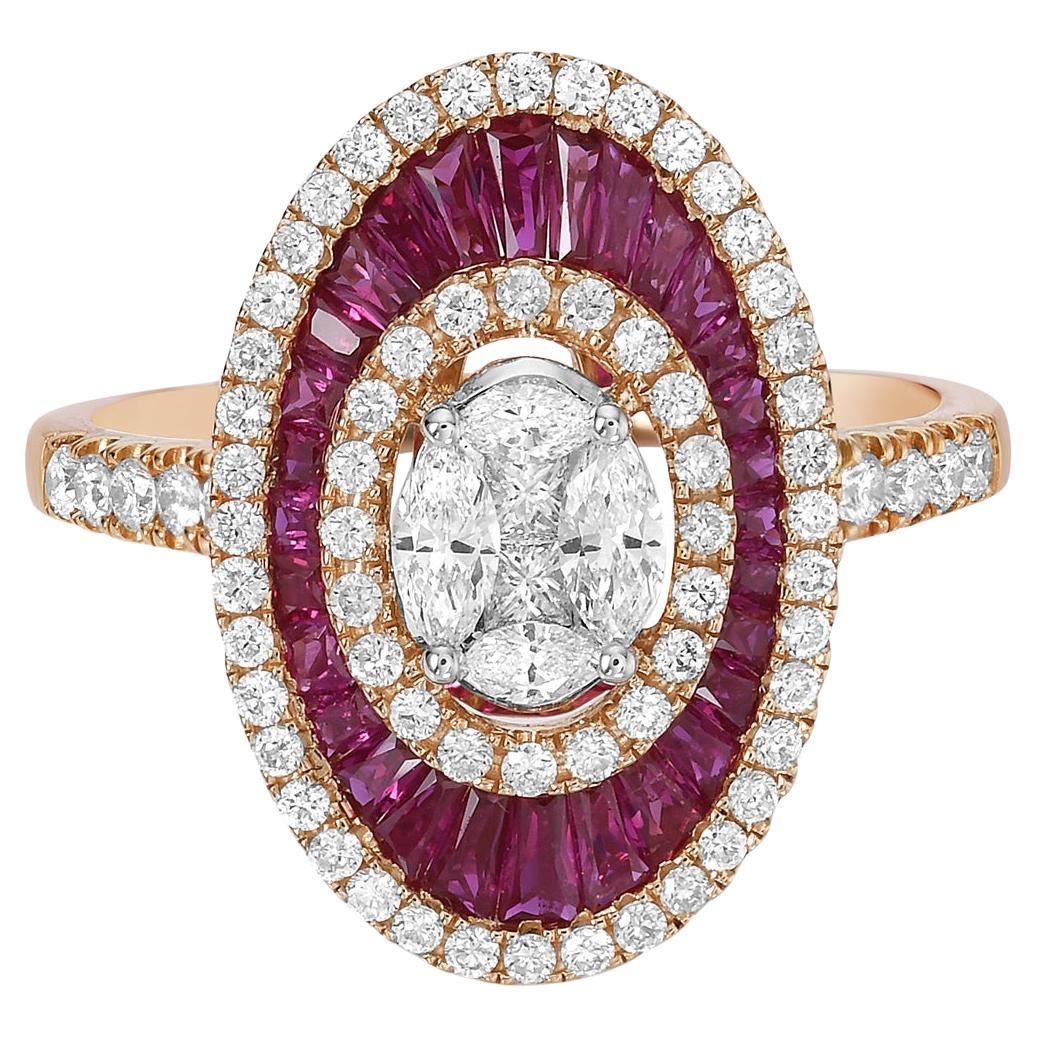 1.63 ct Ruby With Center & Side Diamonds Oval Shaped Ring In 18k Yellow Gold