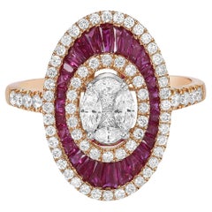 1.63 ct Ruby With Center & Side Diamonds Oval Shaped Ring In 18k Yellow Gold