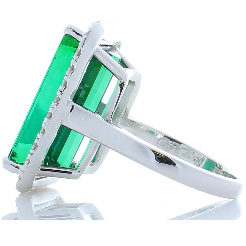 Women's 16.30 Carat Emerald Cut Green Tourmaline and Diamond Ring in 18 Karat White Gold