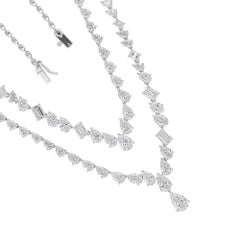 Luxury 16.30ct Pear Emerald Cut Diamond Necklace  HRD Certified 18k White Gold