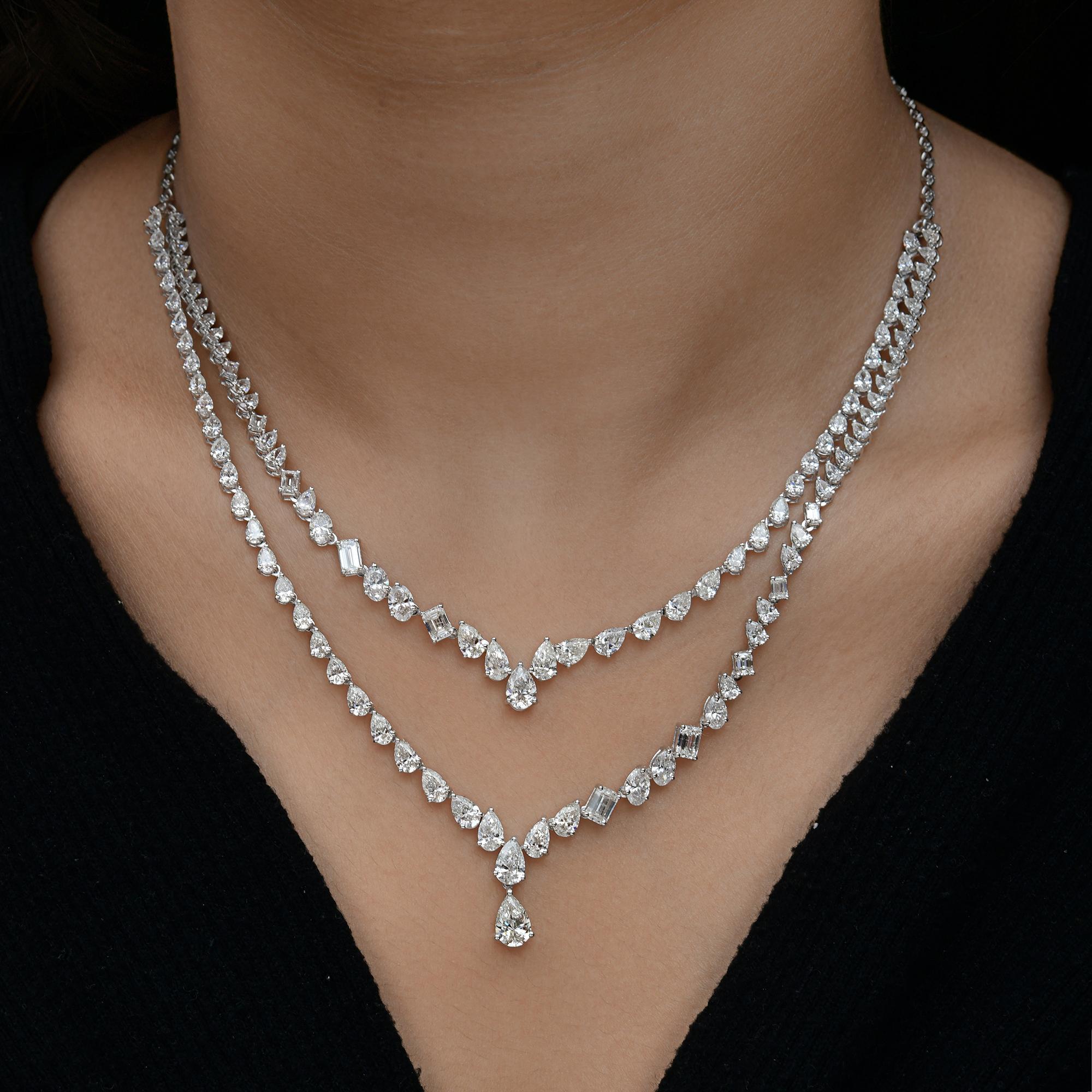 Modern 16.30 Carat SI/H Pear Emerald Cut Diamond Necklace 18 Karat White Gold Jewelry For Sale