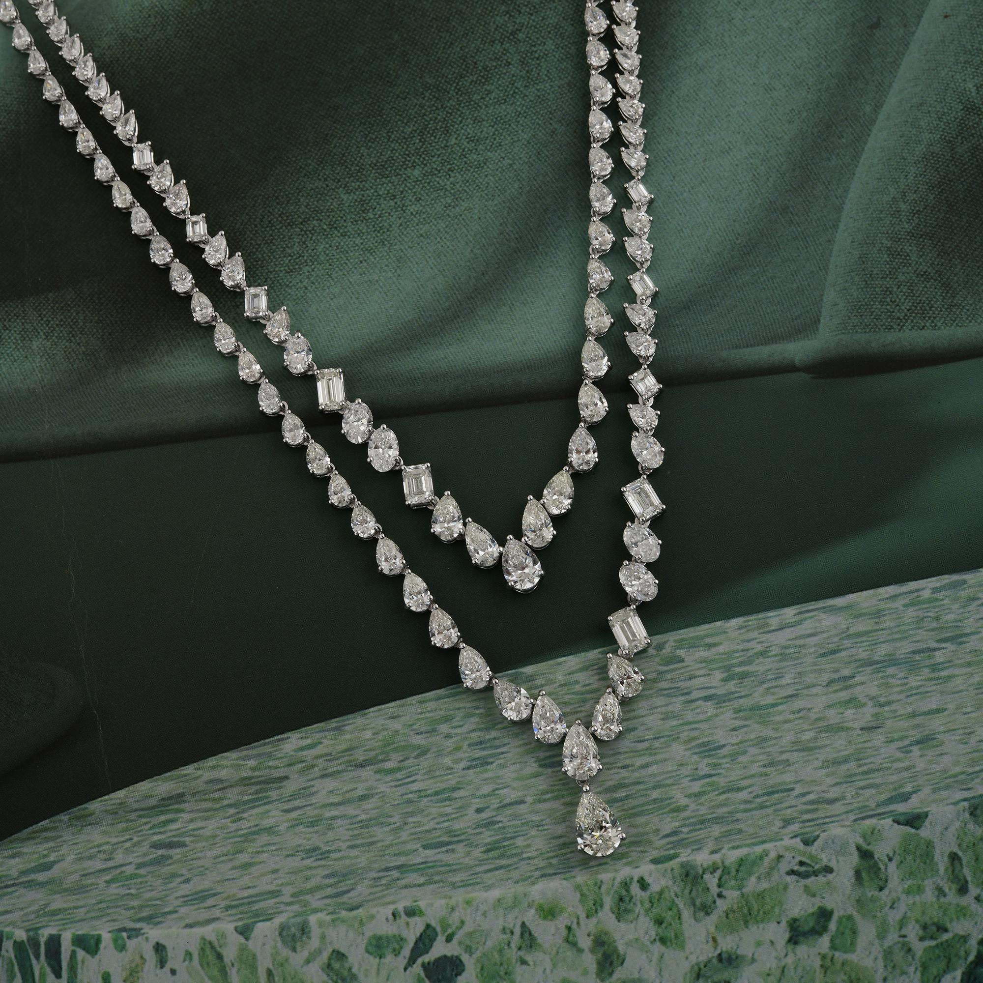 16.30 Carat SI/H Pear Emerald Cut Diamond Necklace 18 Karat White Gold Jewelry In New Condition For Sale In Diera, Dubai