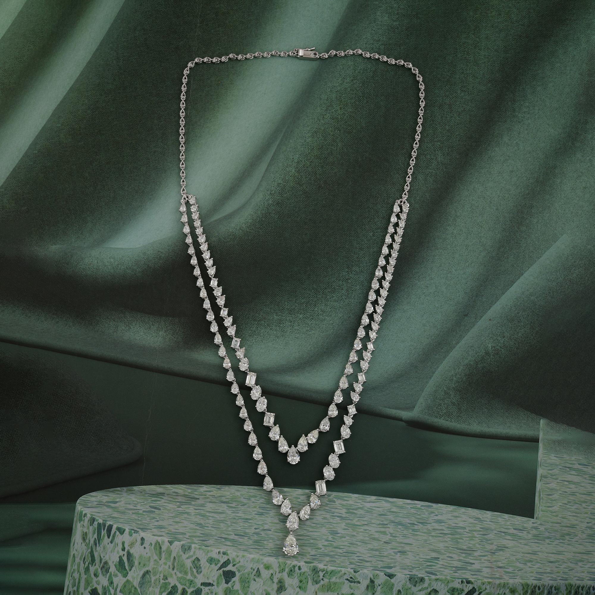 Women's 16.30 Carat SI/H Pear Emerald Cut Diamond Necklace 18 Karat White Gold Jewelry For Sale