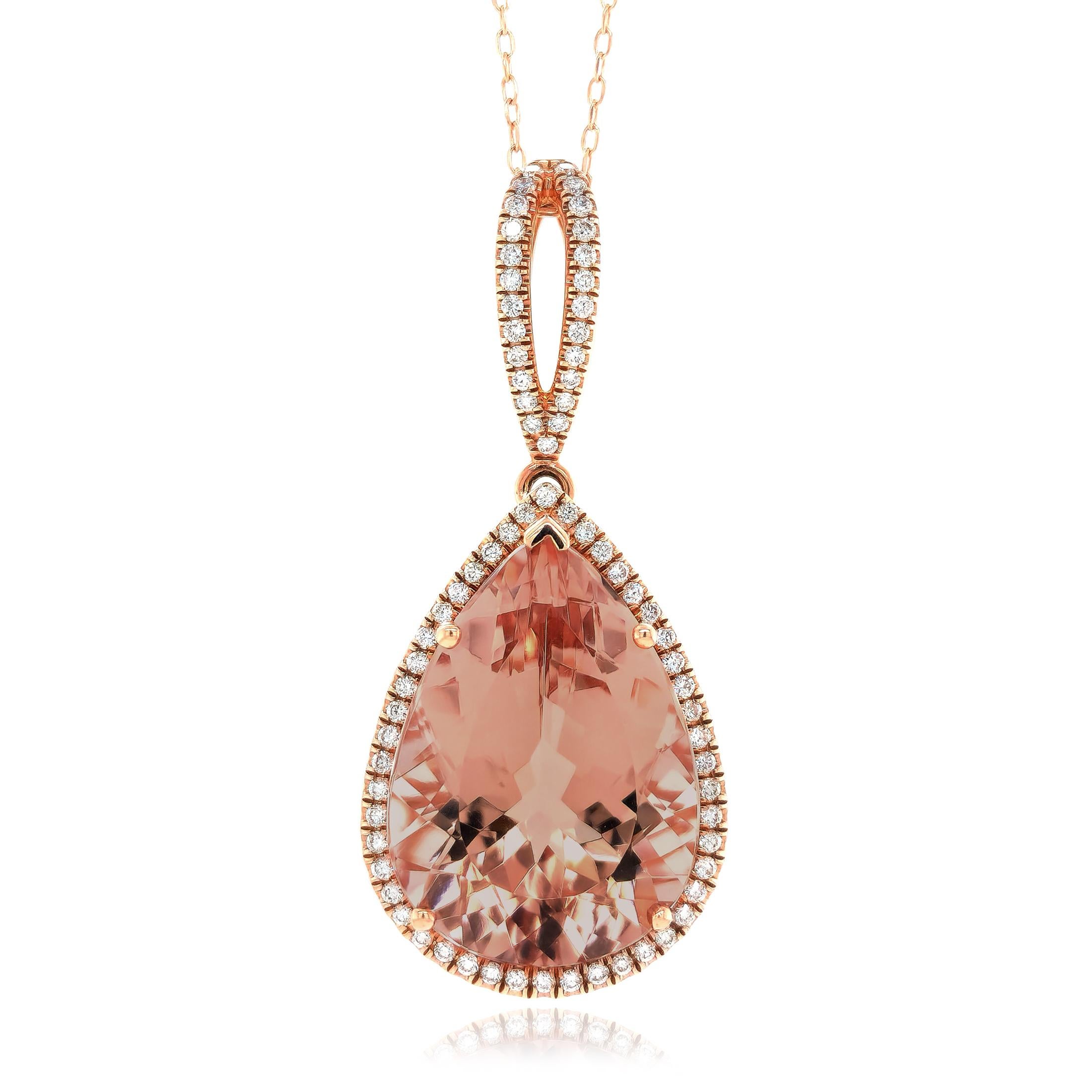 16.30 Carats Morganite Diamonds set in 14K Rose Gold Pendant In New Condition In Los Angeles, CA