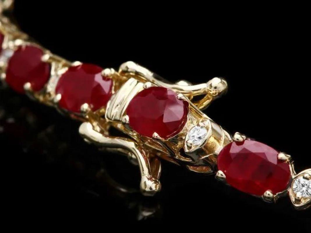 16.30Ct Natural Red Ruby & Diamond 14K Solid Yellow Gold Bracelet

Total Natural Ruby Weight is: 15.90 carats 

Ruby  Measures: Approx. 6 x 4 mm 

Ruby treatment: Heat

Total Natural Round Diamonds Weight: 0.40 Carats (color G-H / Clarity
