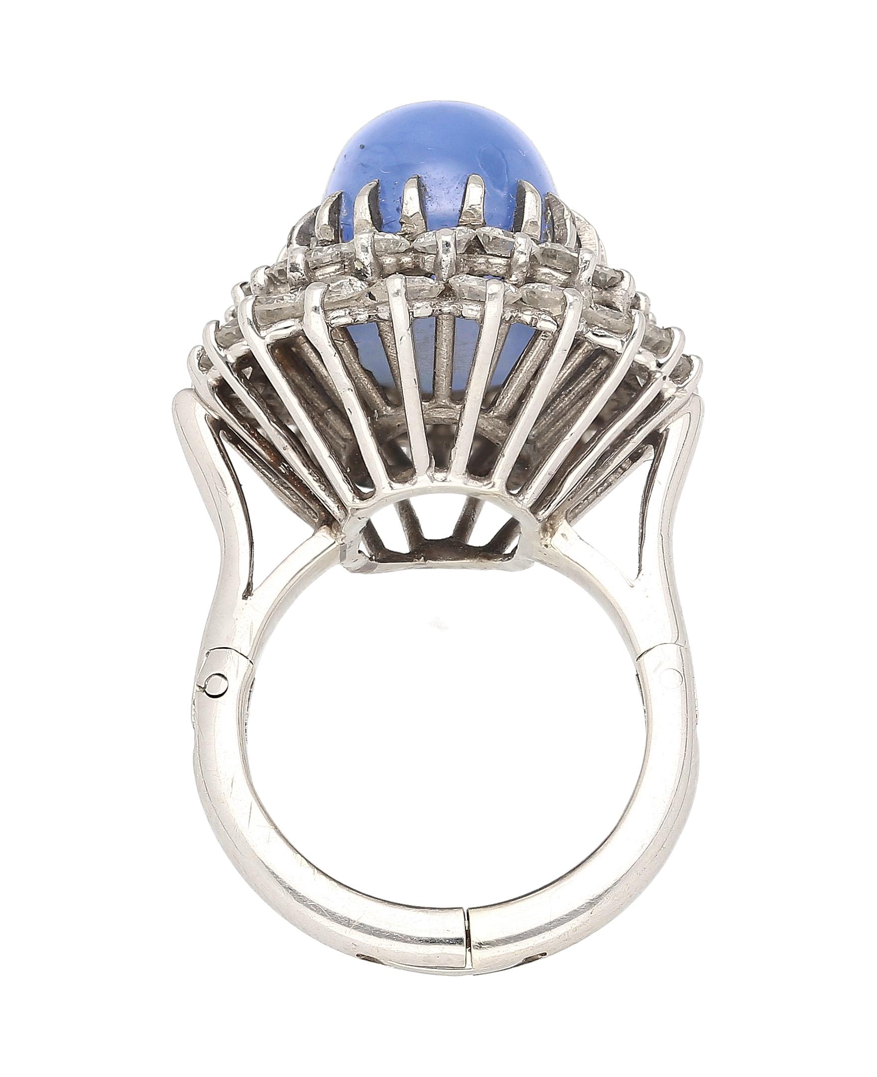 16.30 Karat unbehandelter blauer Stern-Sapphire 18K Ring in Vintage Platin & Diamant-Halo Damen im Angebot