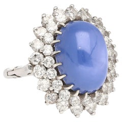 16.30ct No Heat Blue Star-Sapphire 18K Ring in Vintage Platinum & Diamond Halo