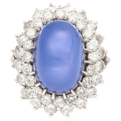 16.30ct No Heat Blue Star-Sapphire 18K Ring in Vintage Platinum & Diamond Halo
