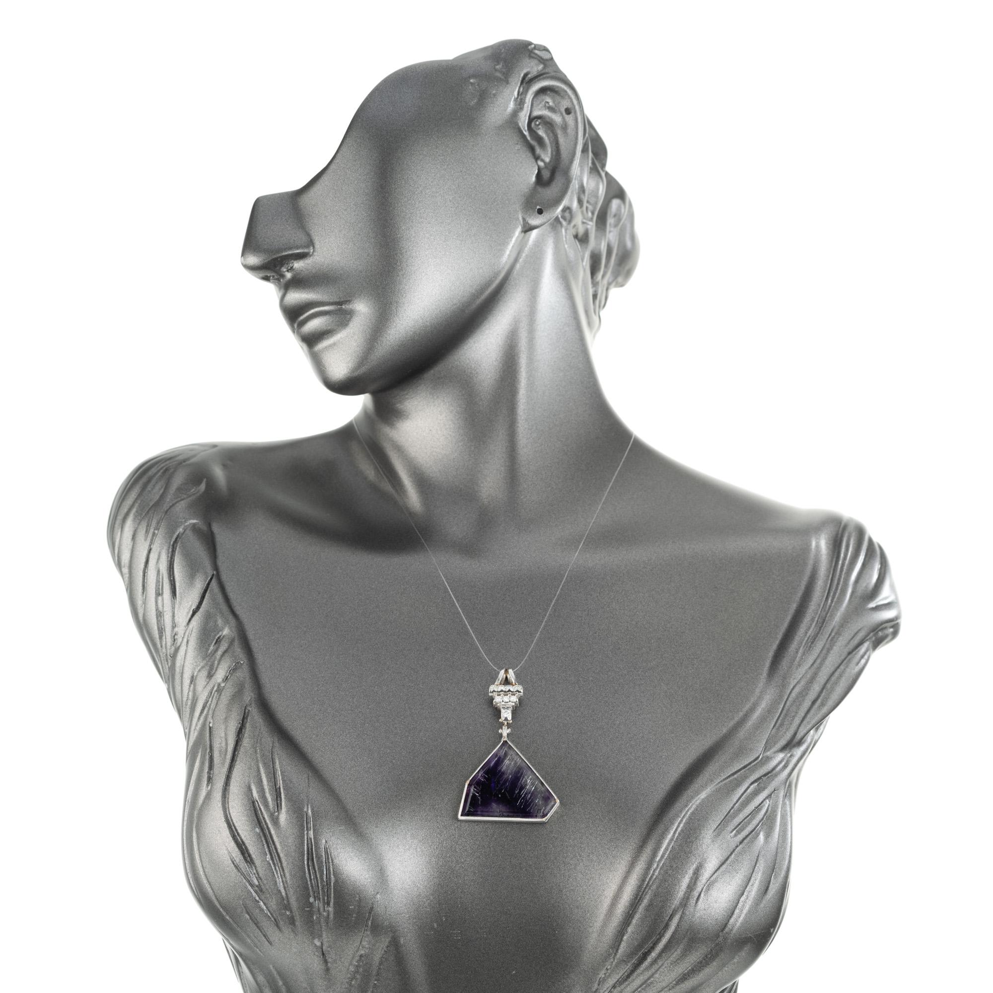 Women's 16.31 Carat Goethite Quartz Amethyst Diamond Platinum Pendant For Sale